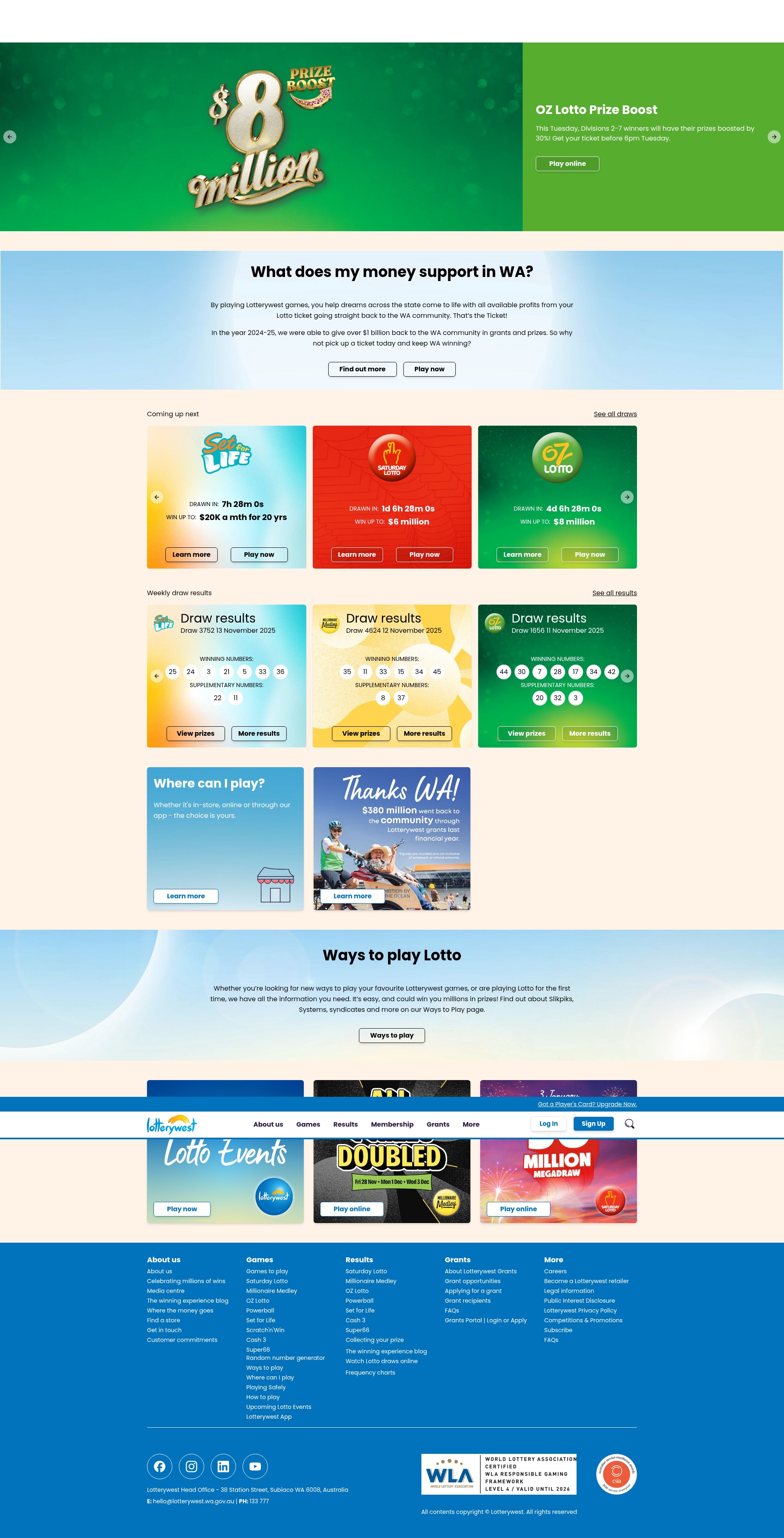 Screenshot of lotterywest.wa.gov.au
