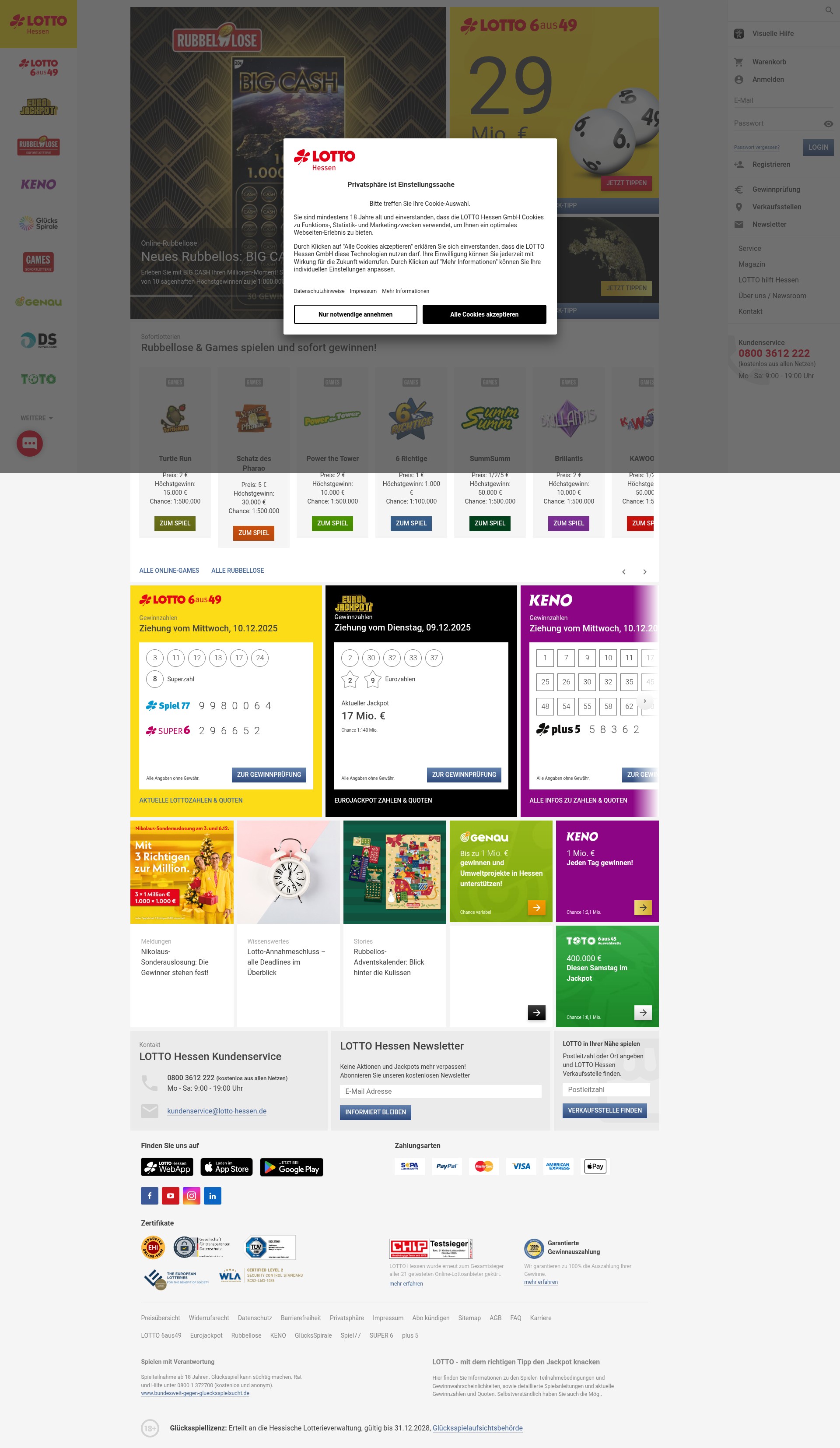 Screenshot of lotto-hessen.de