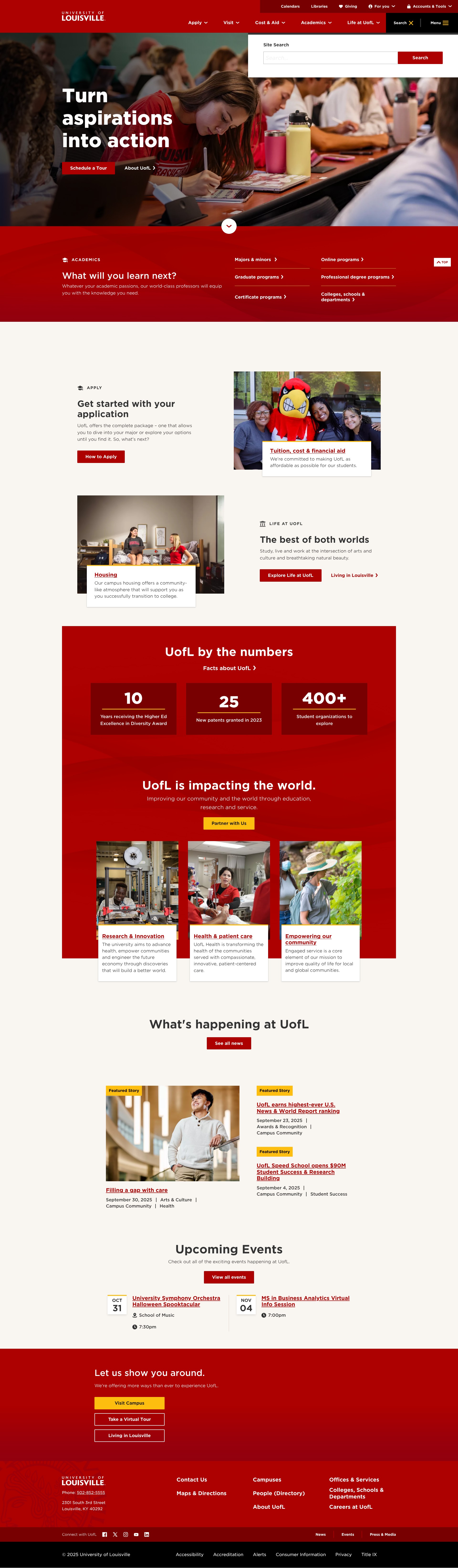Screenshot of louisville.edu