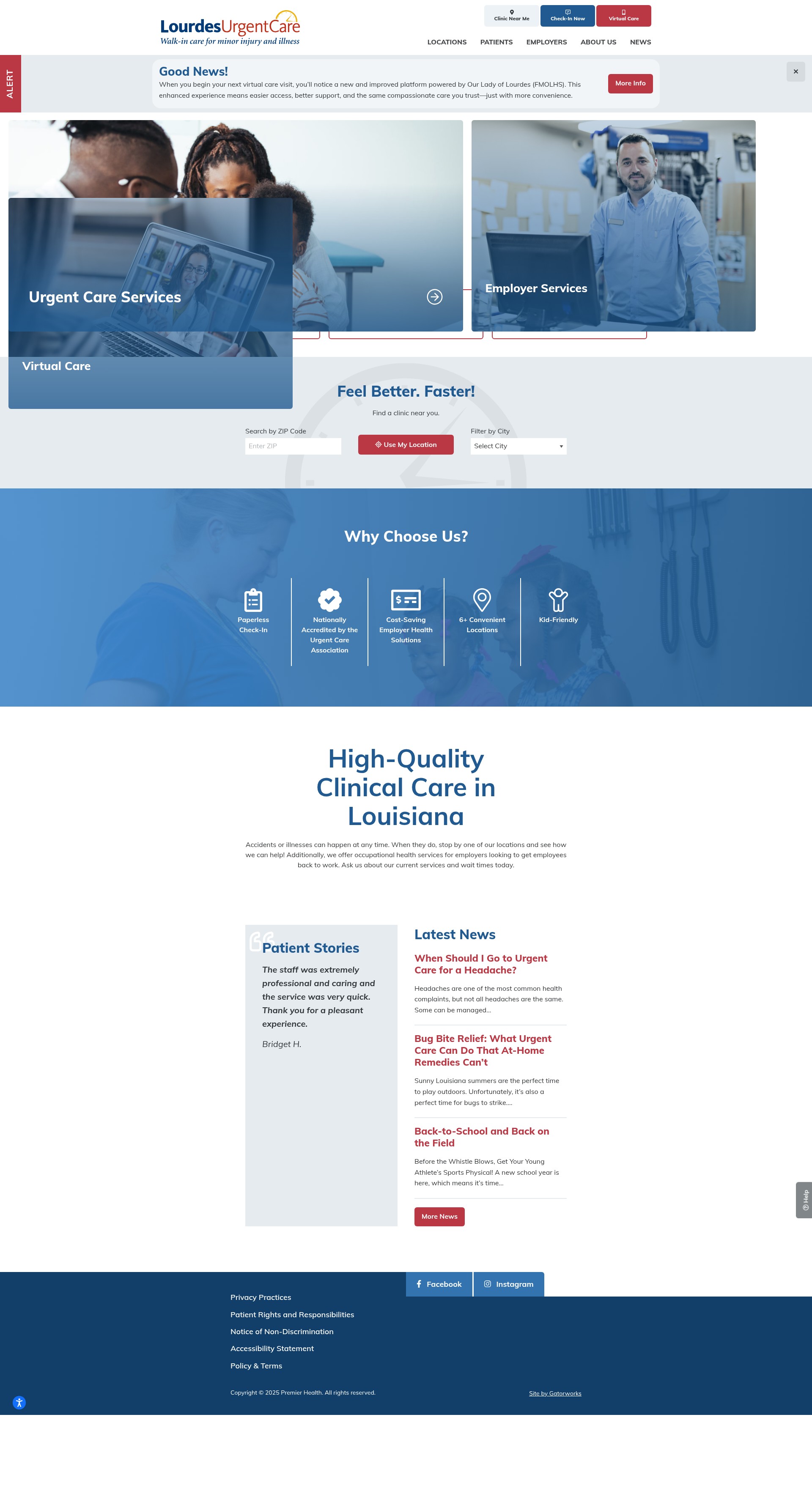 Screenshot of lourdesurgentcare.com