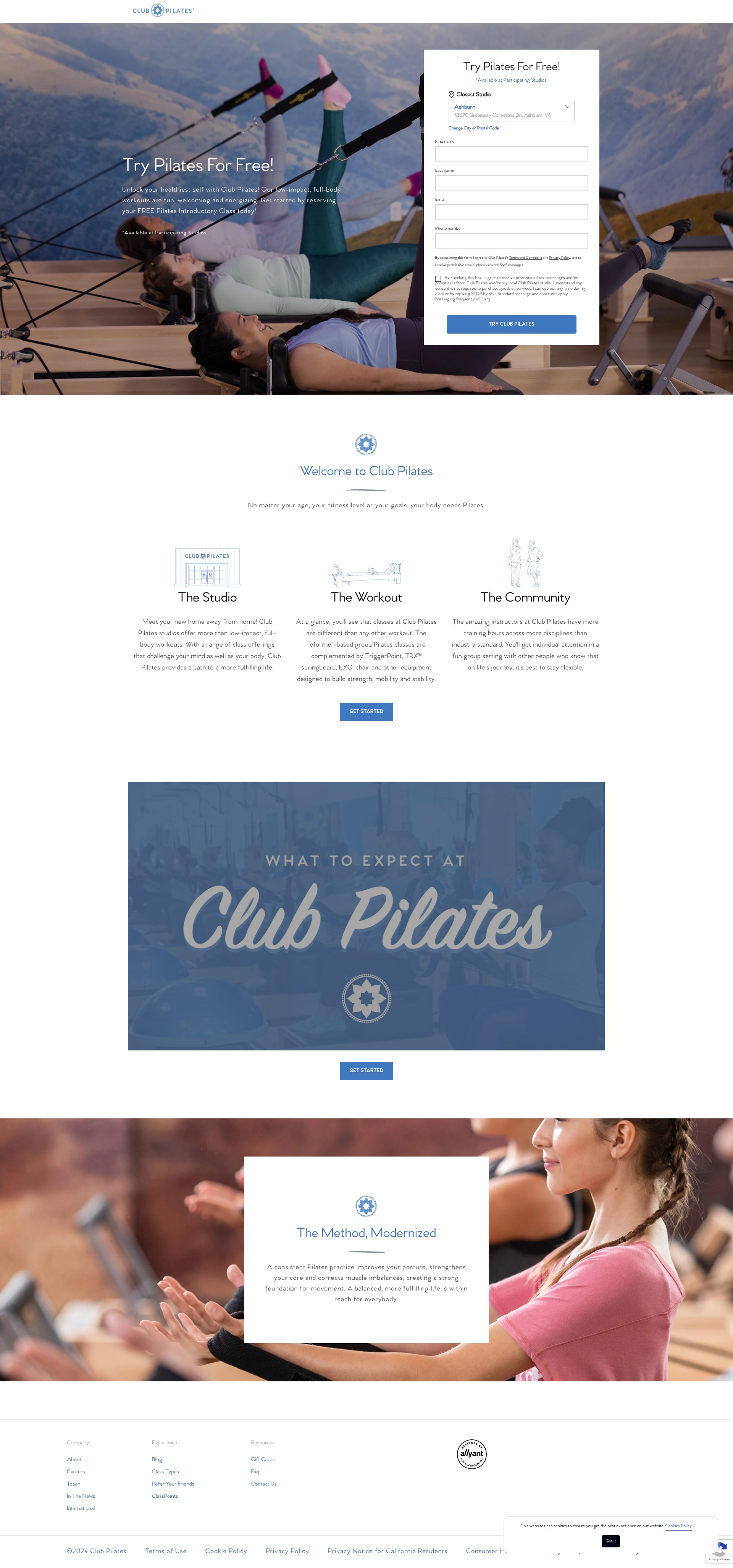 Screenshot of lp.clubpilates.com