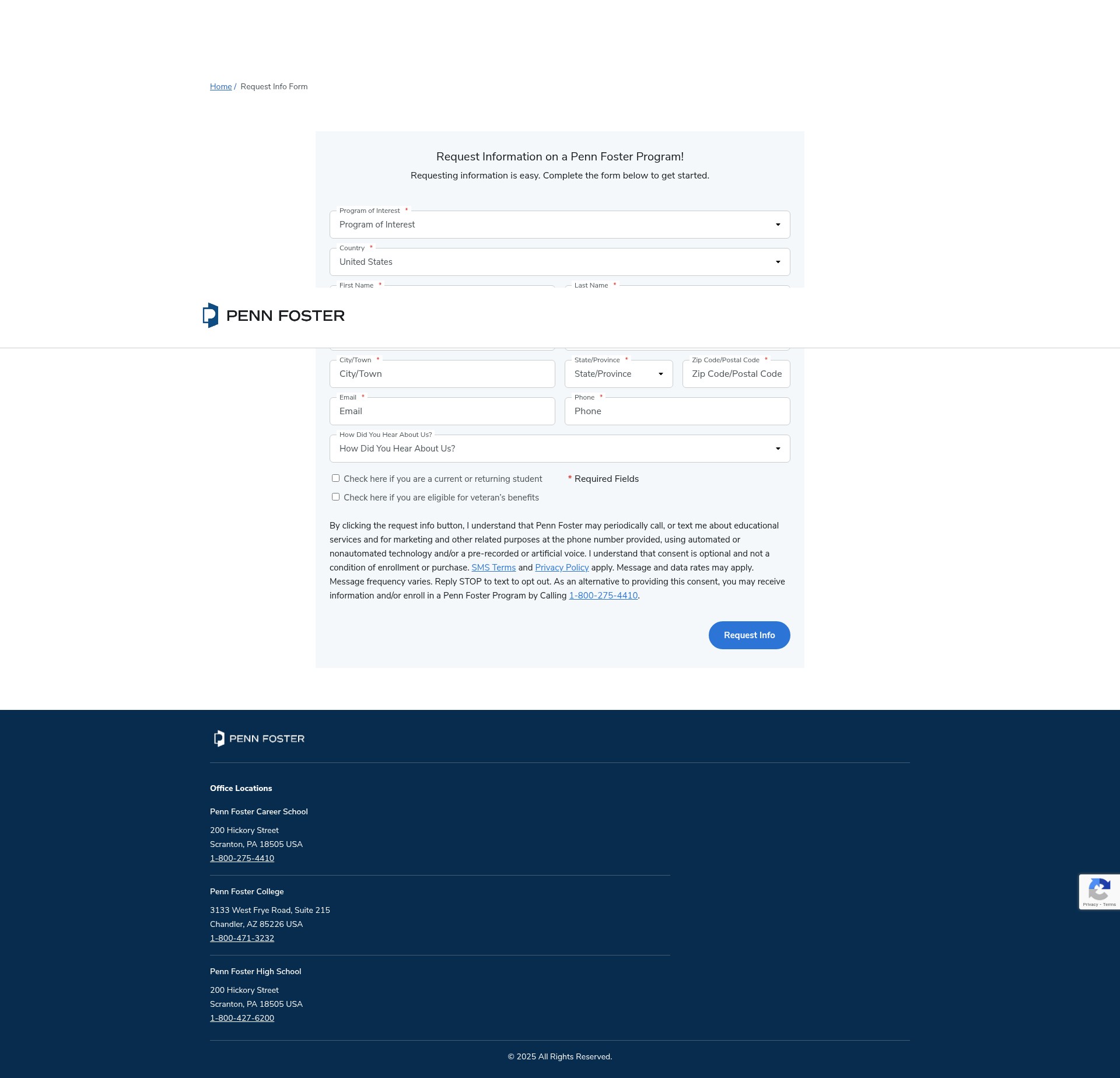 Screenshot of lp.pennfoster.edu
