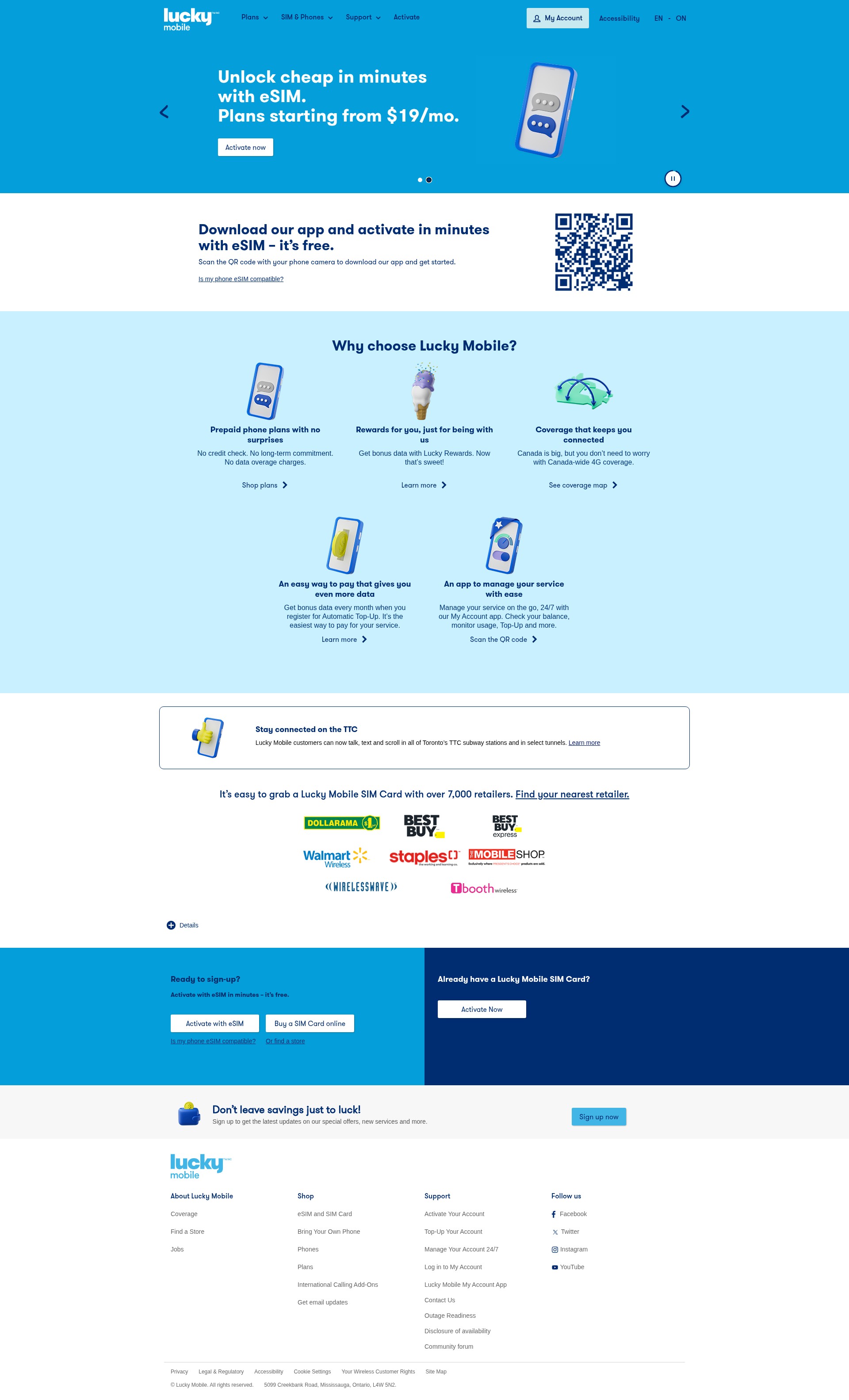 Screenshot of luckymobile.ca