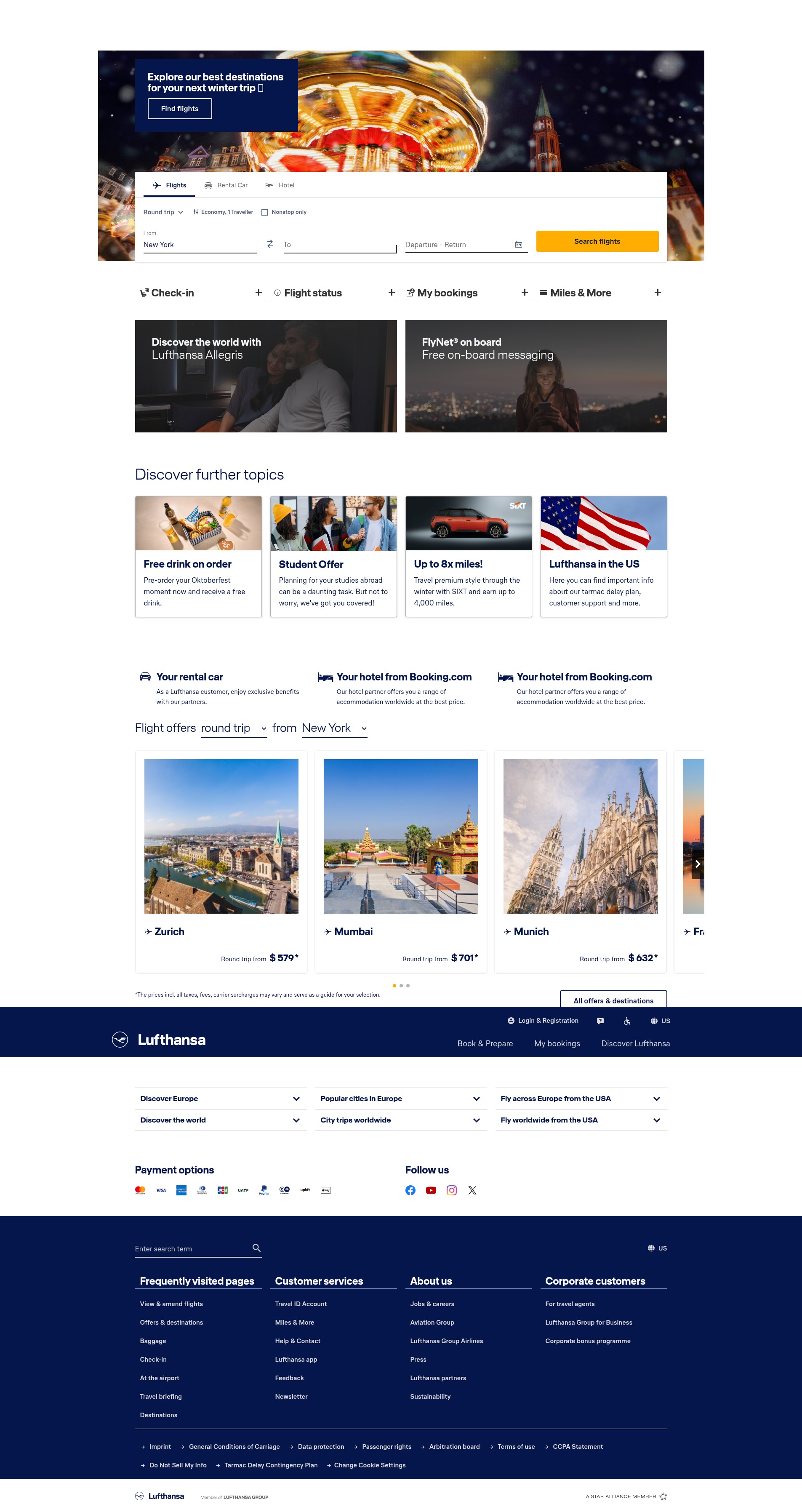 Screenshot of lufthansa.com