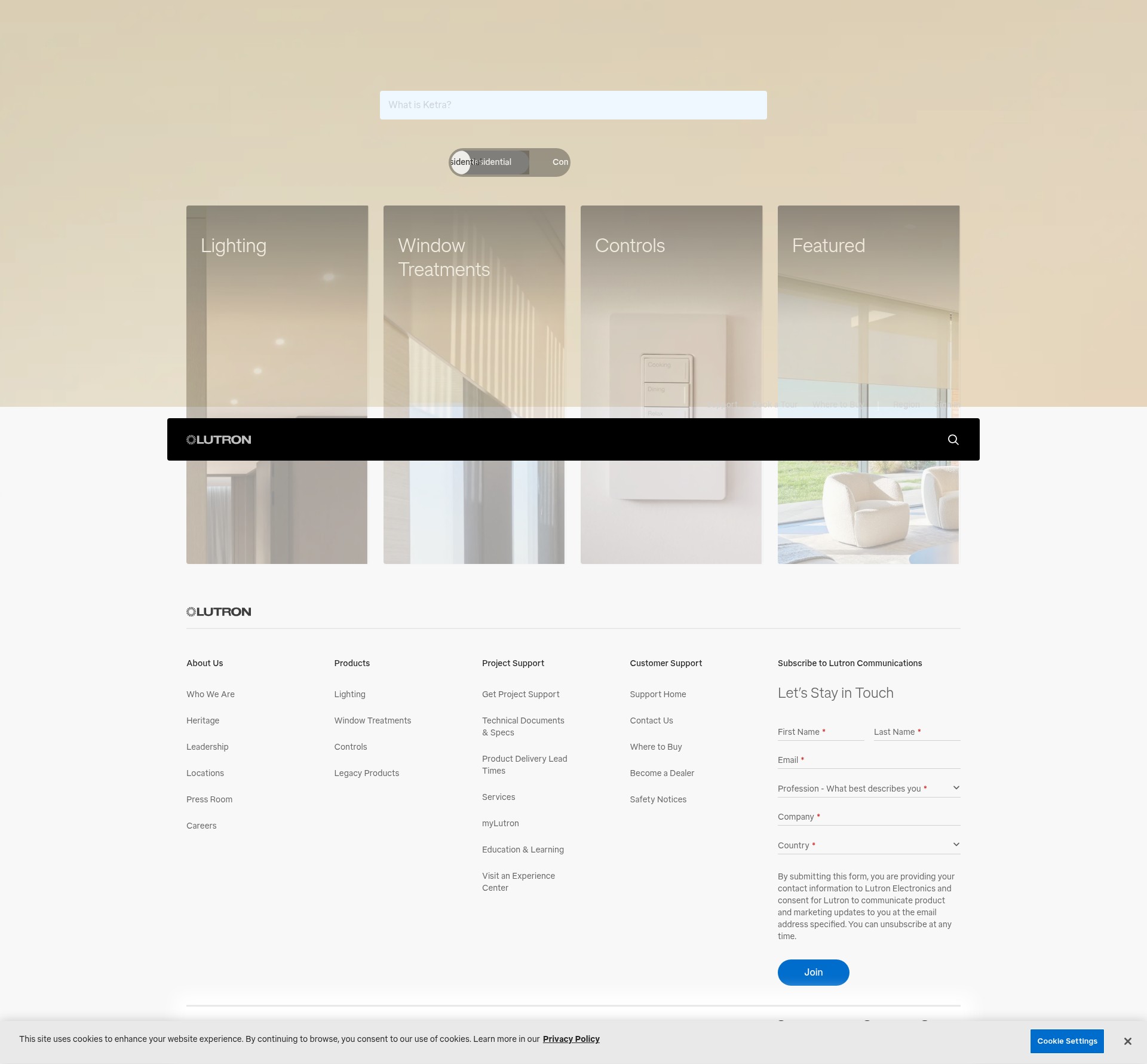 Screenshot of lutron.com