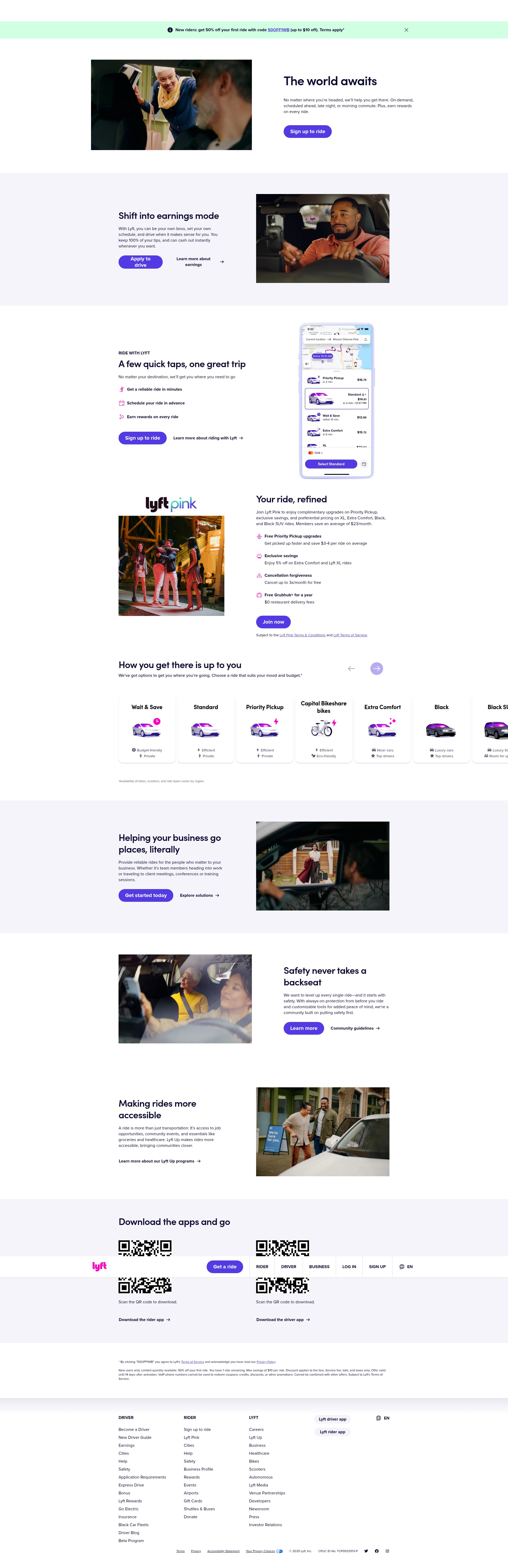 Screenshot of lyft.com