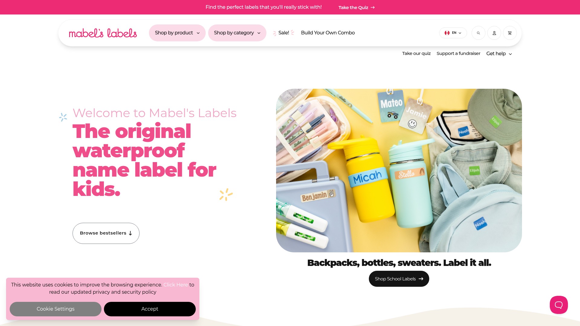 Screenshot of mabelslabels.ca