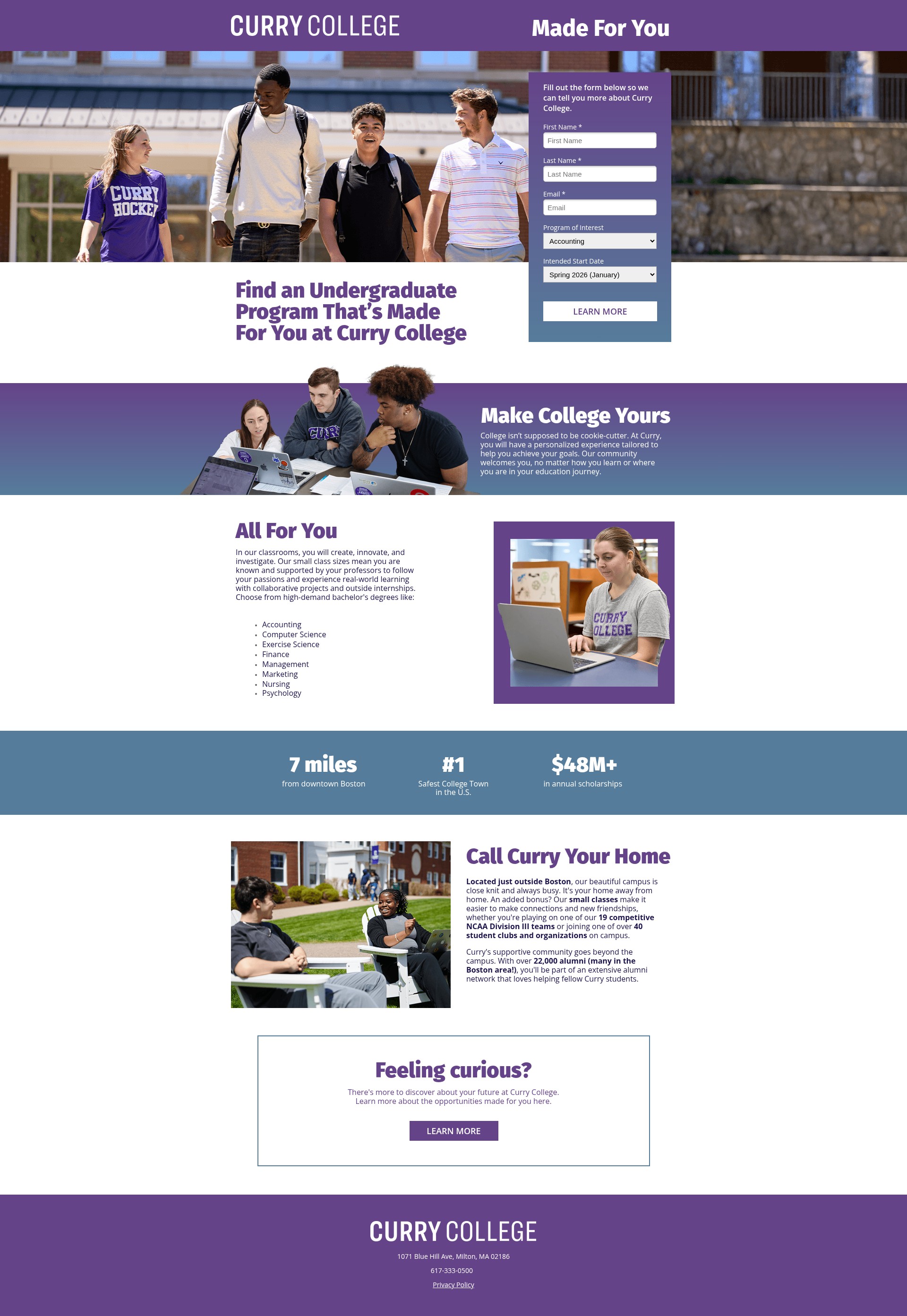 Screenshot of madeforyou.curry.edu