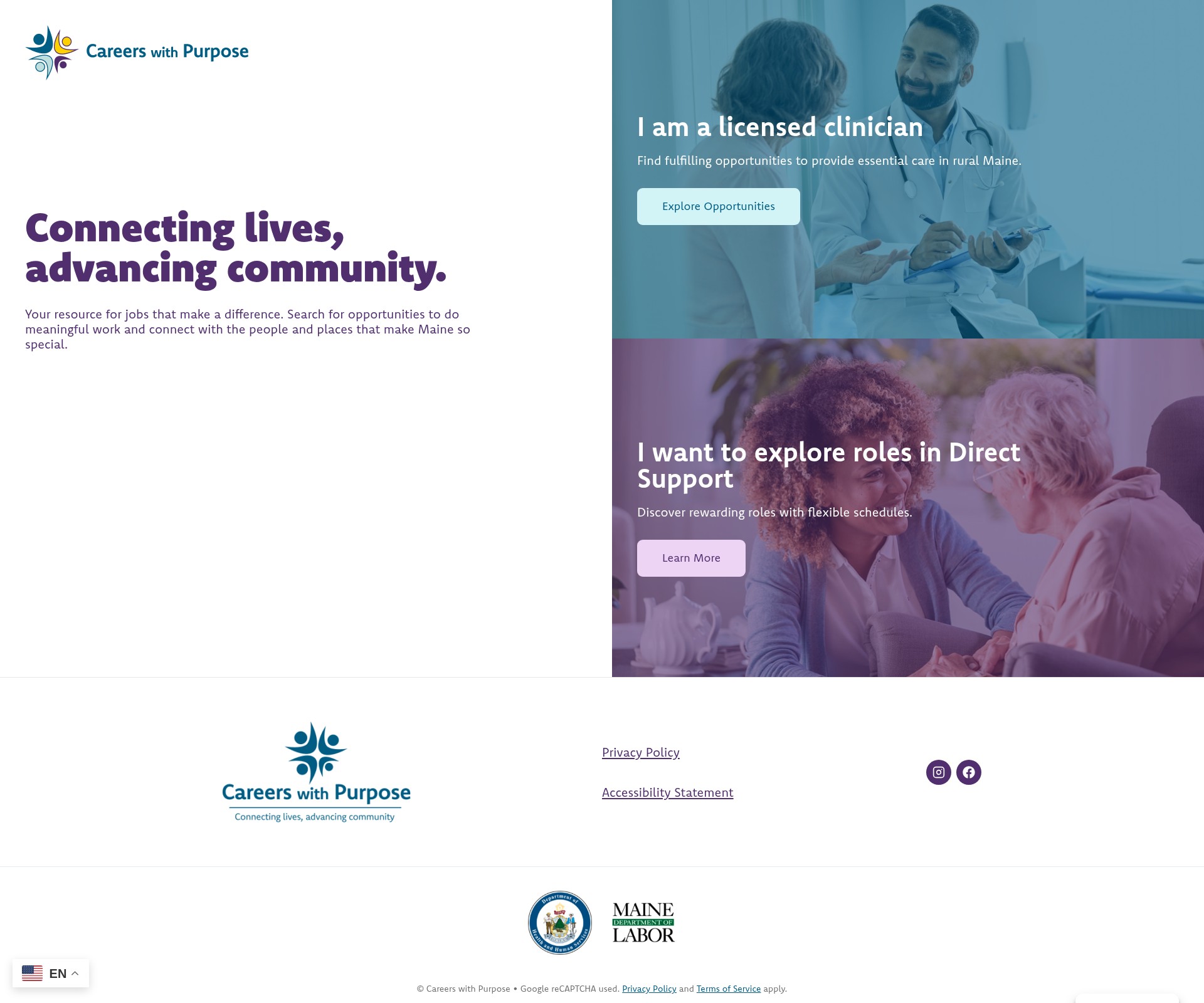 Screenshot of mainecareerswithpurpose.org
