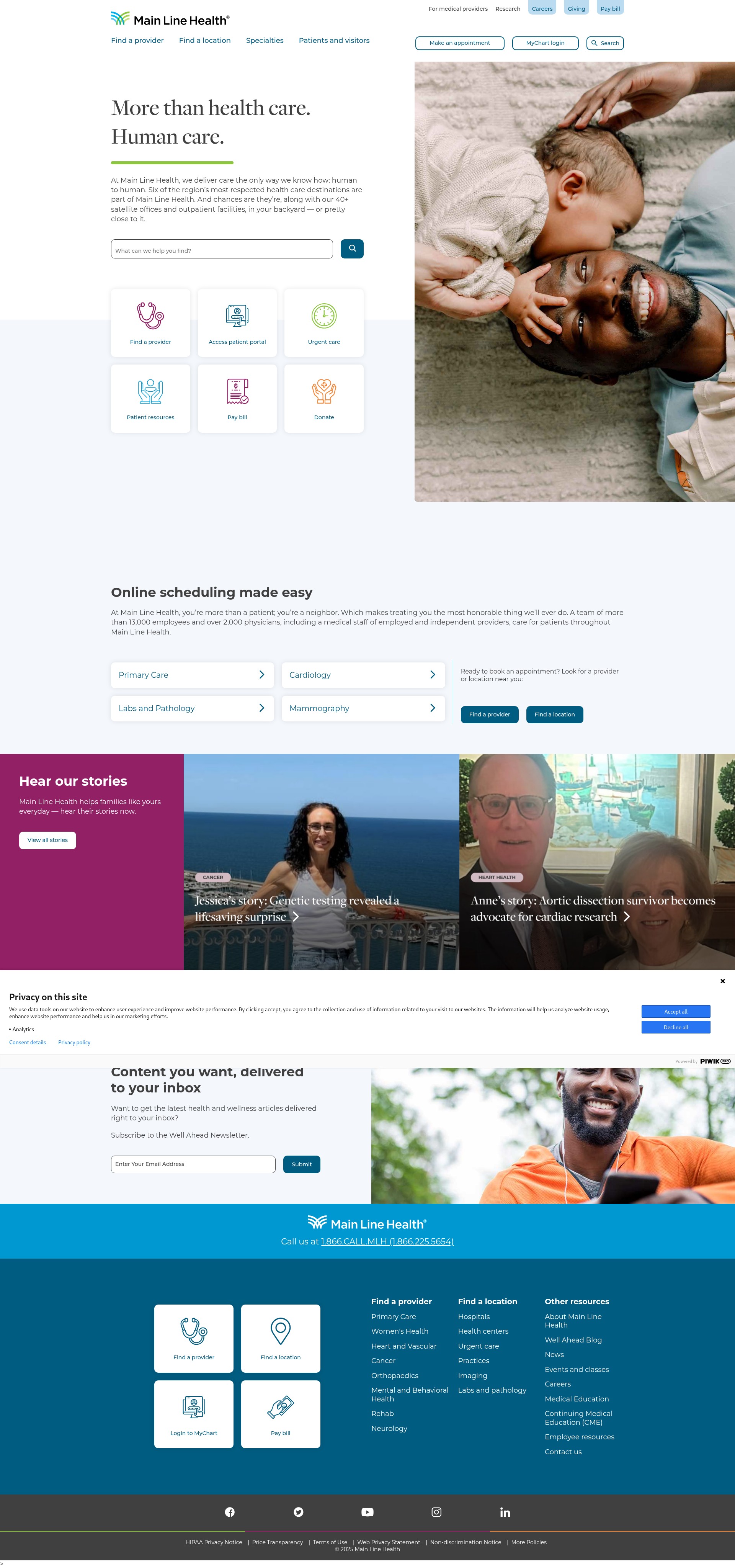 Screenshot of mainlinehealth.org