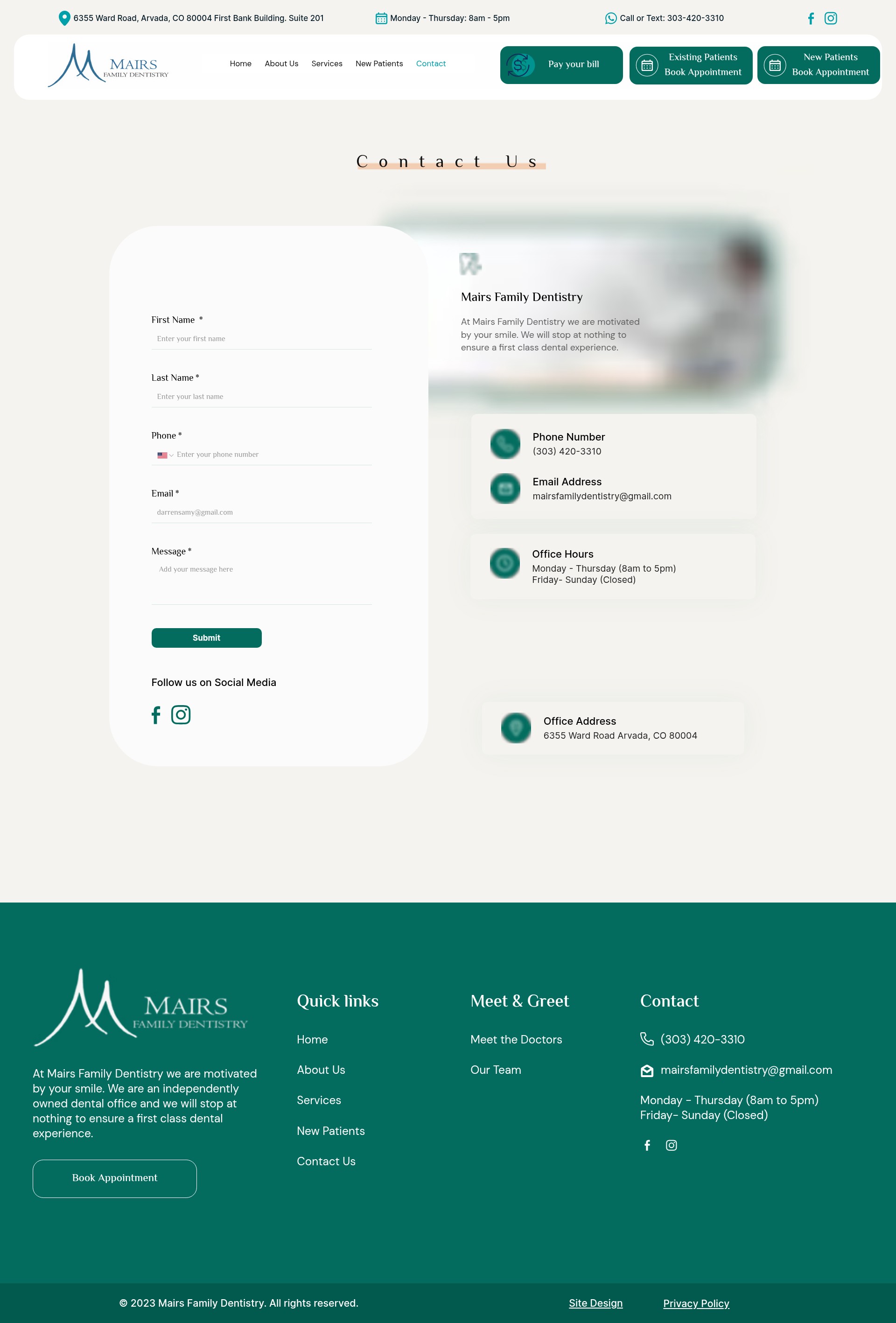 Screenshot of mairsfamilydentistry.com
