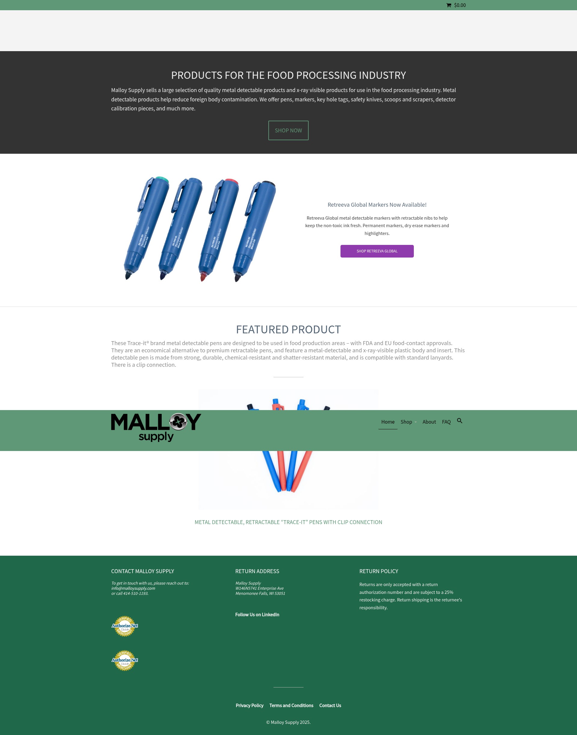 Screenshot of malloysupply.com