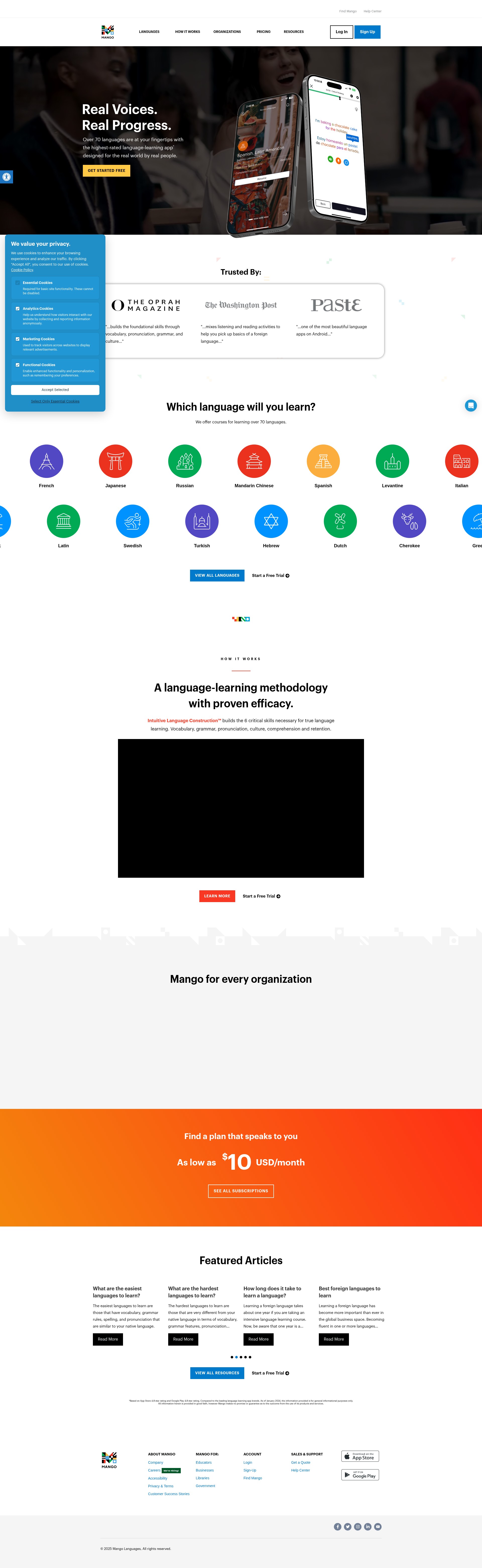 Screenshot of mangolanguages.com