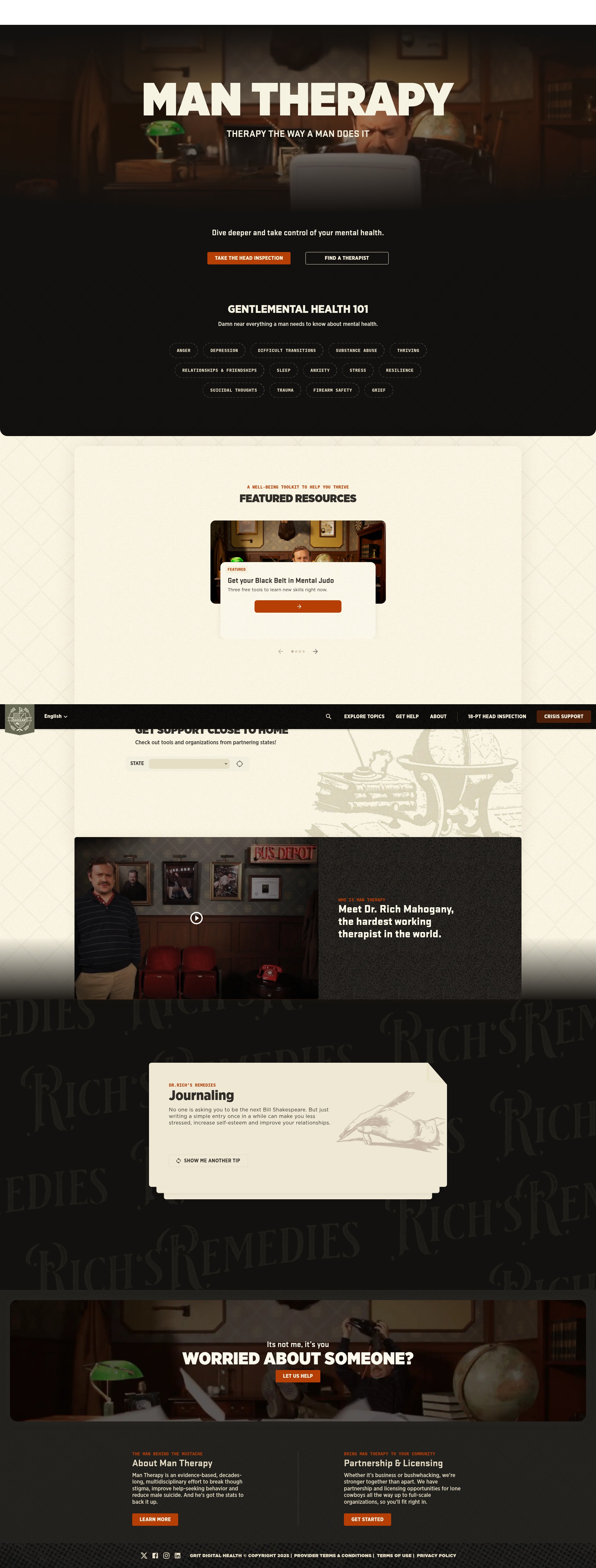Screenshot of mantherapy.org