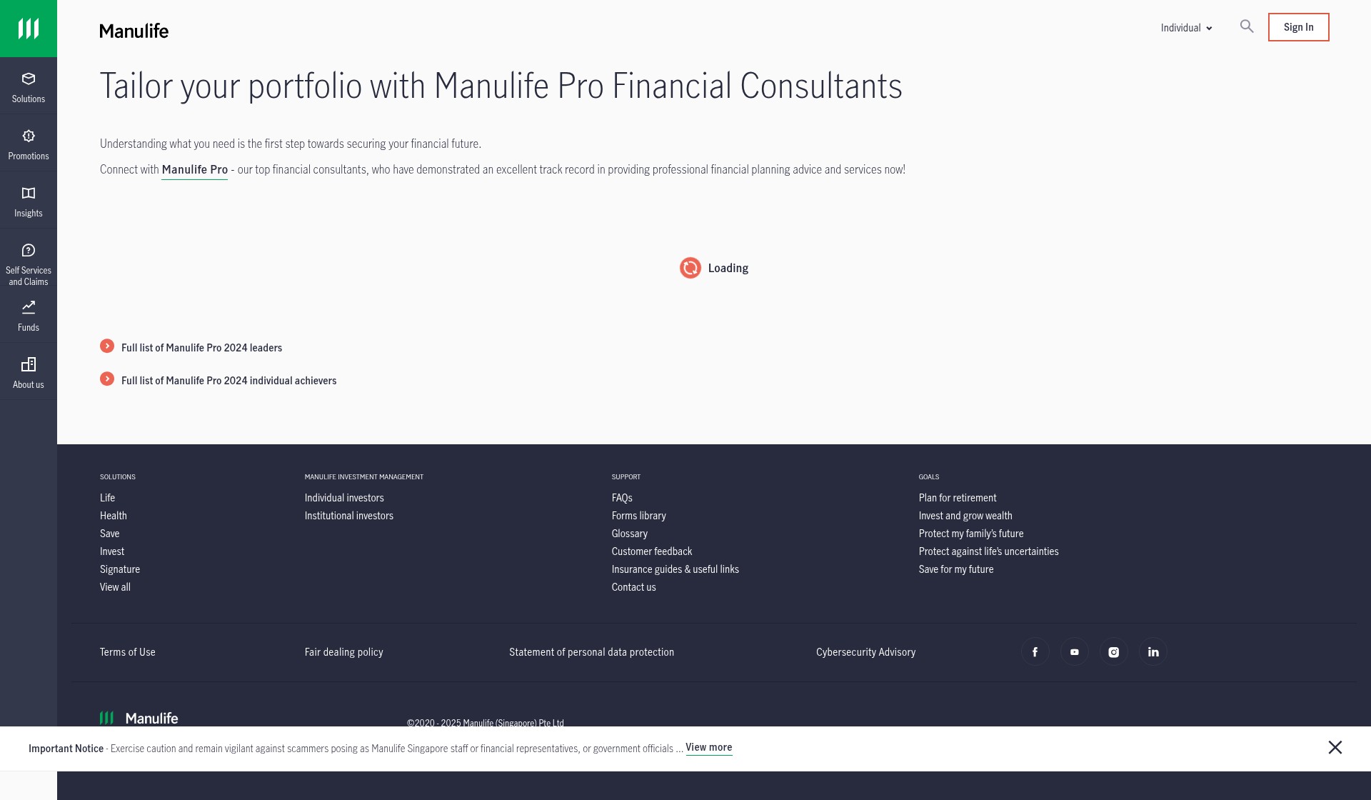 Screenshot of manulife.com.sg