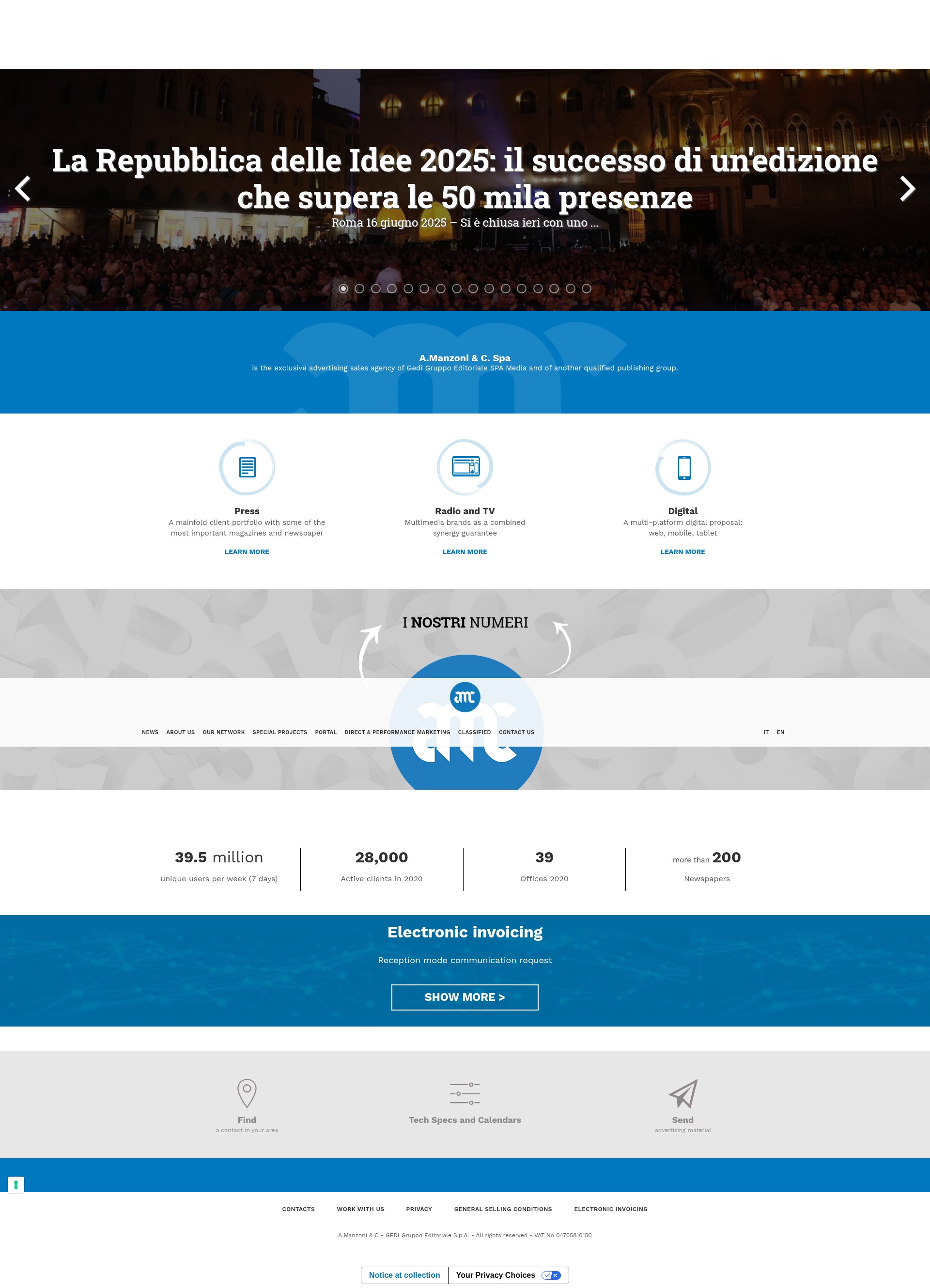 Screenshot of manzoniadvertising.com