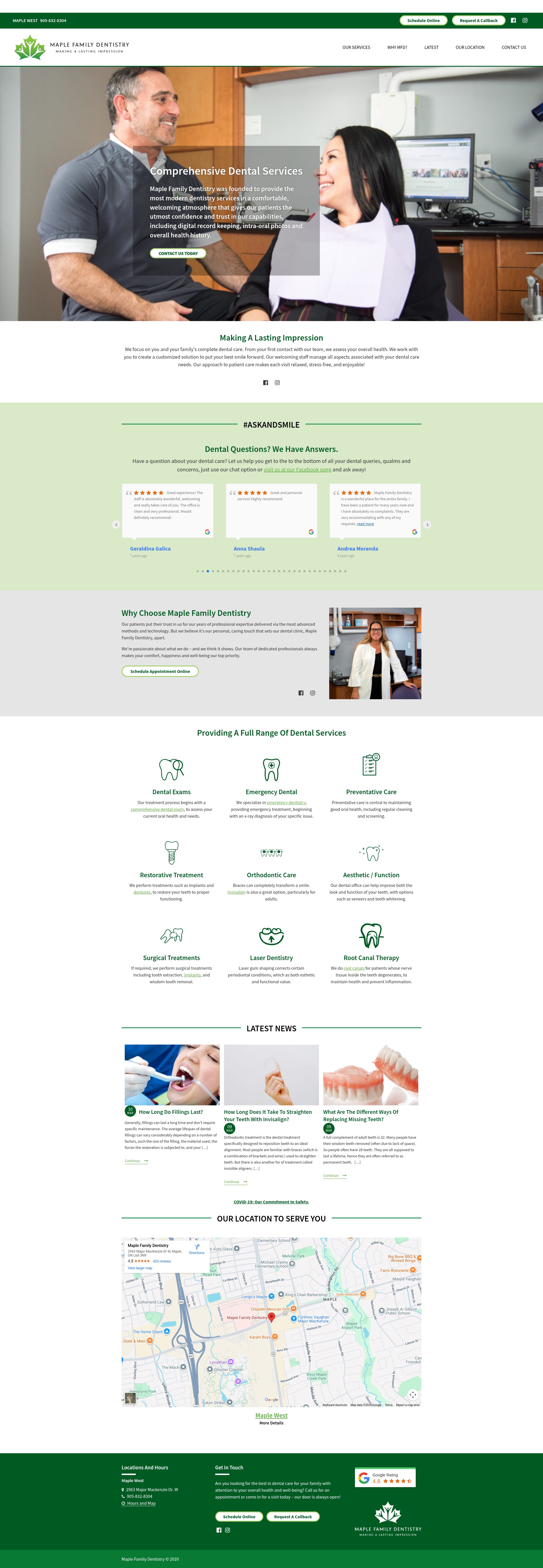 Screenshot of maplefamilydentistry.com