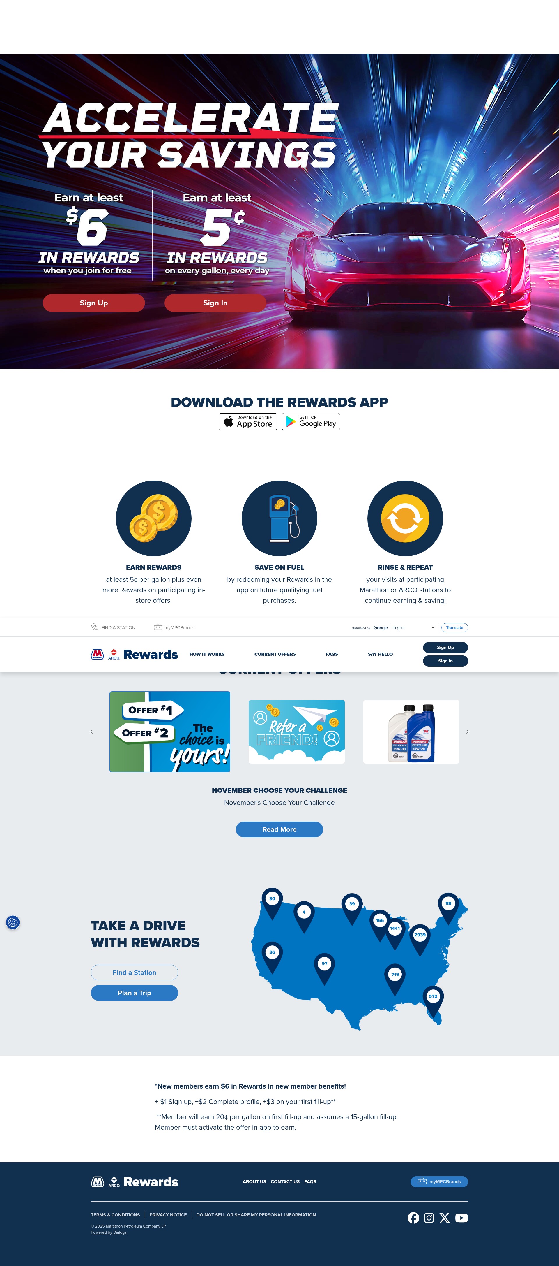 Screenshot of marathonarcorewards.com