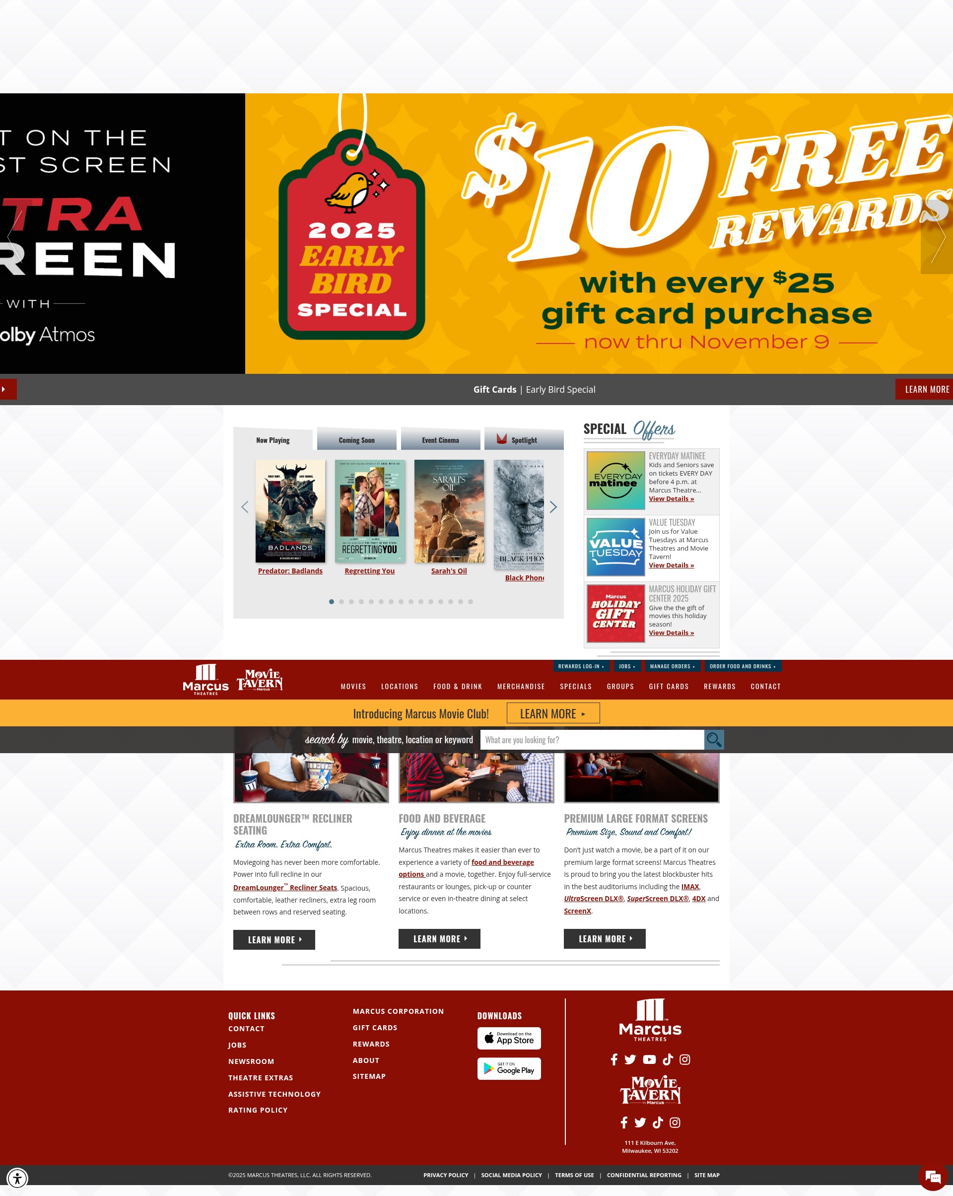 Screenshot of marcustheatres.com