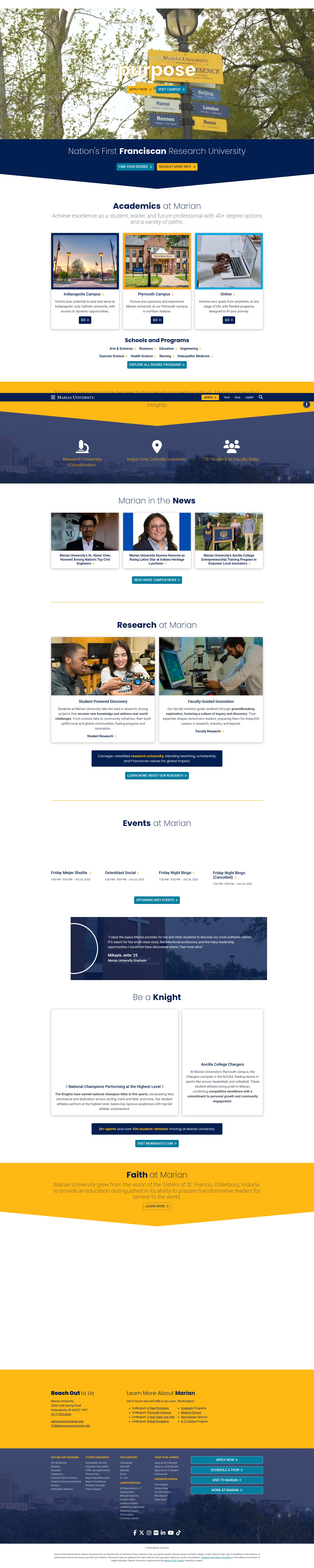 Screenshot of marian.edu