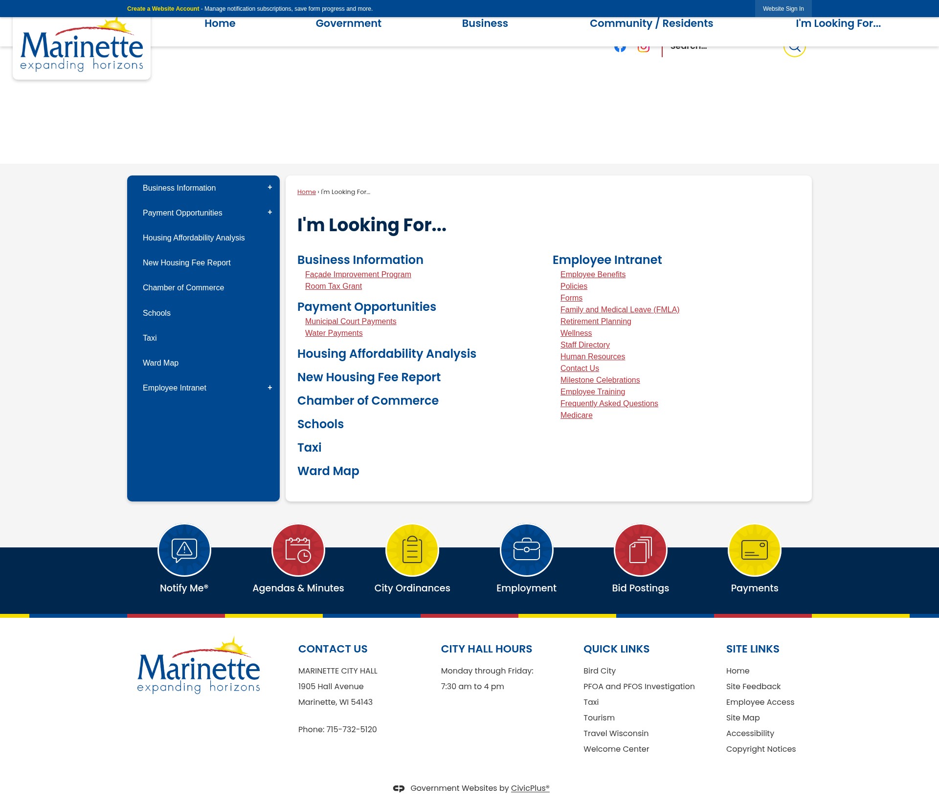 Screenshot of marinette.wi.us
