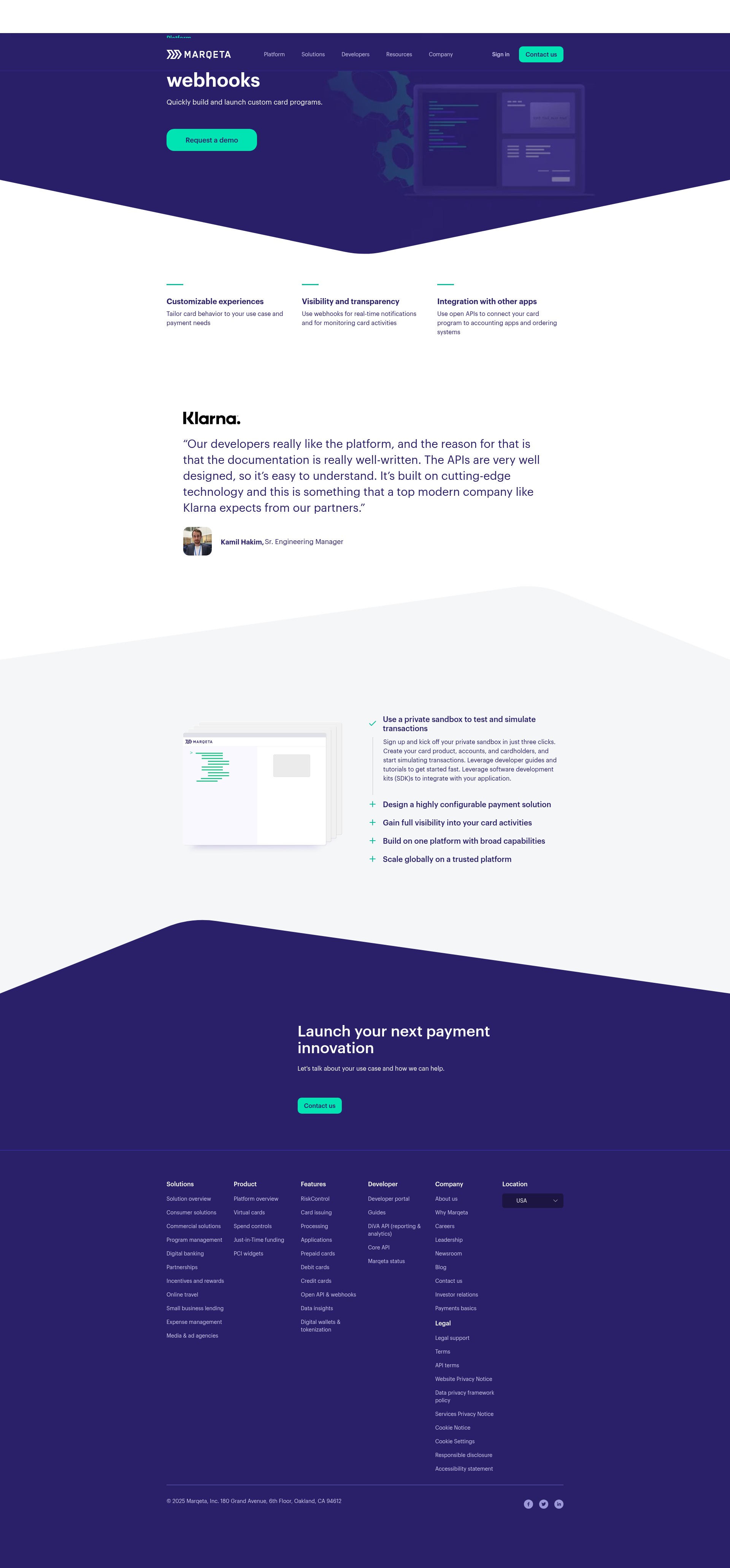 Screenshot of marqeta.com