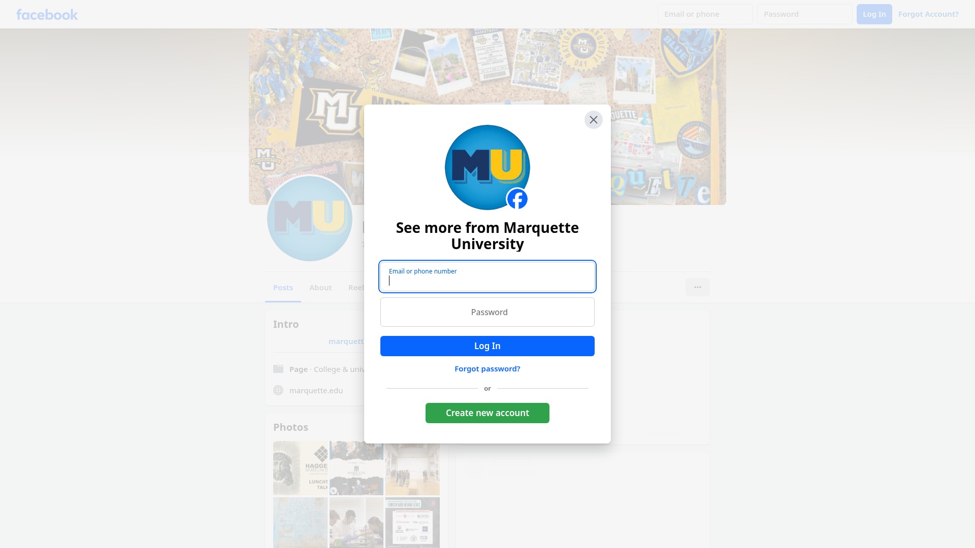 Screenshot of marquette.edu