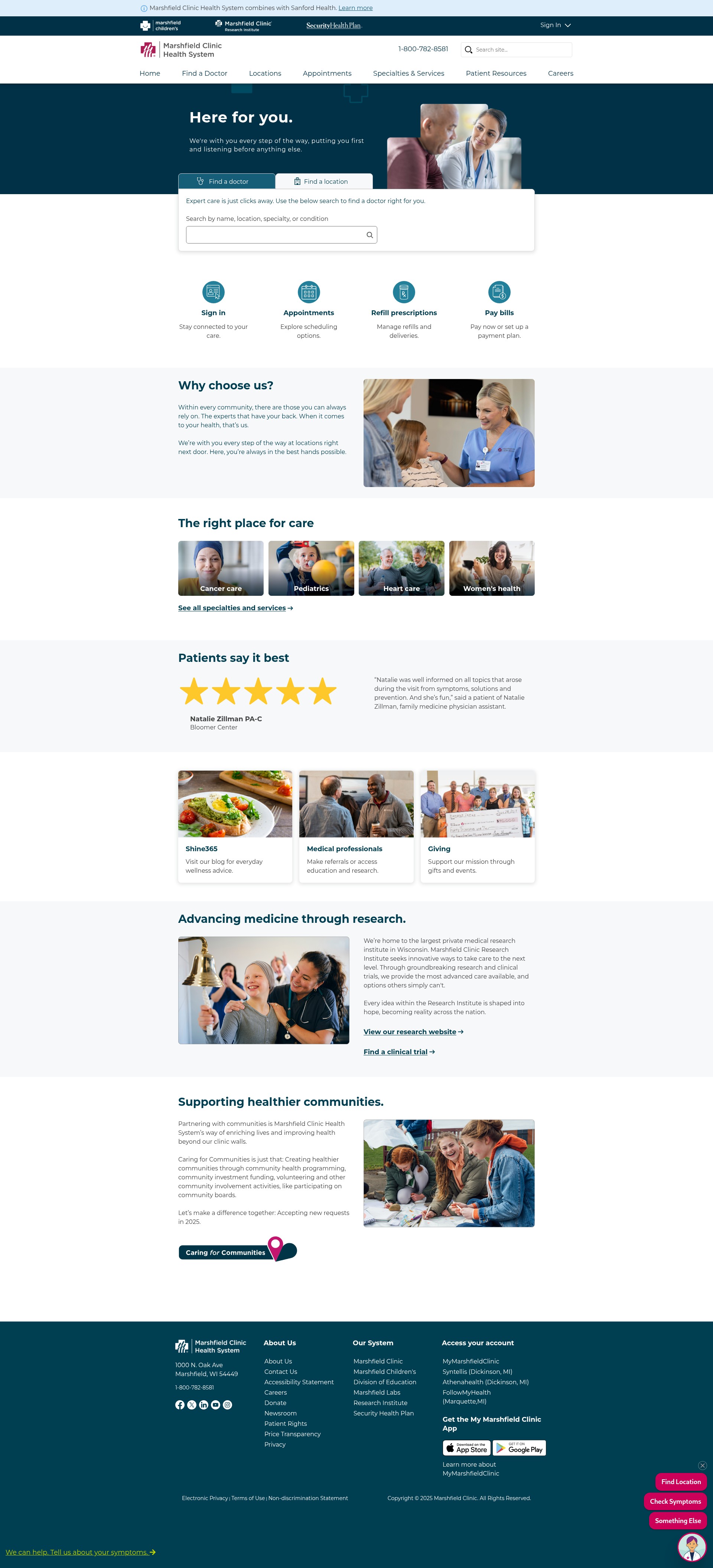 Screenshot of marshfieldclinic.org