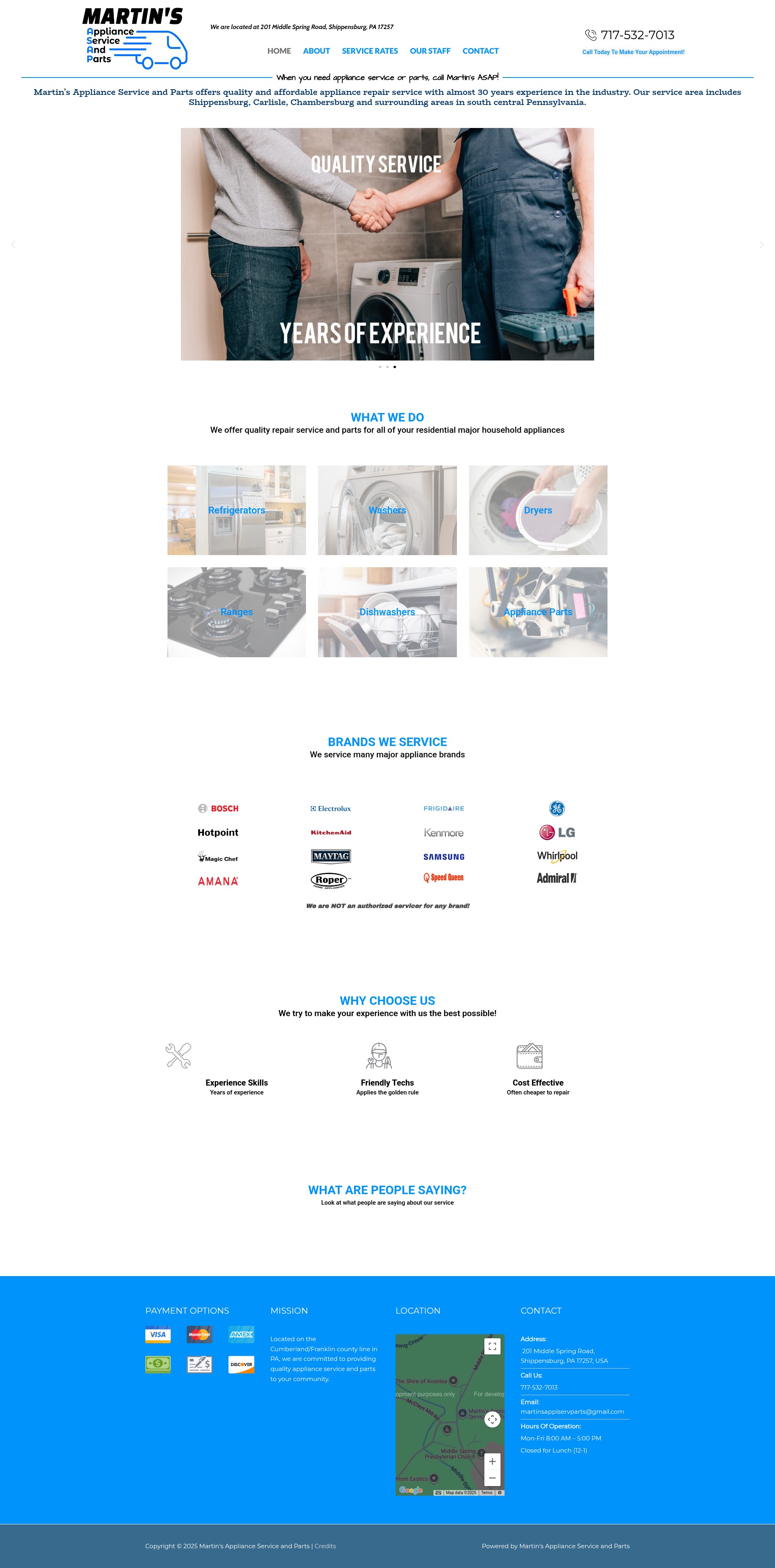 Screenshot of martinsapplianceserviceandparts.com
