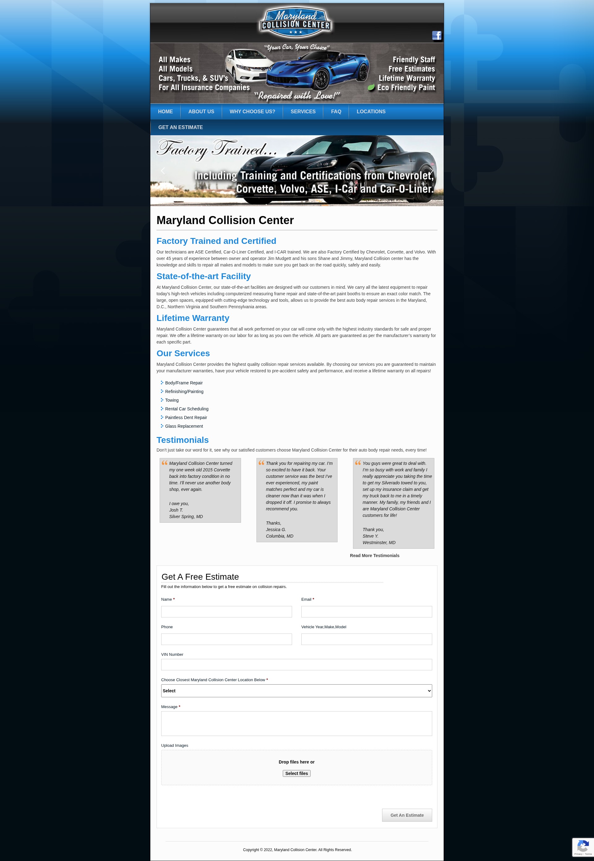 Screenshot of marylandcollisioncenter.com