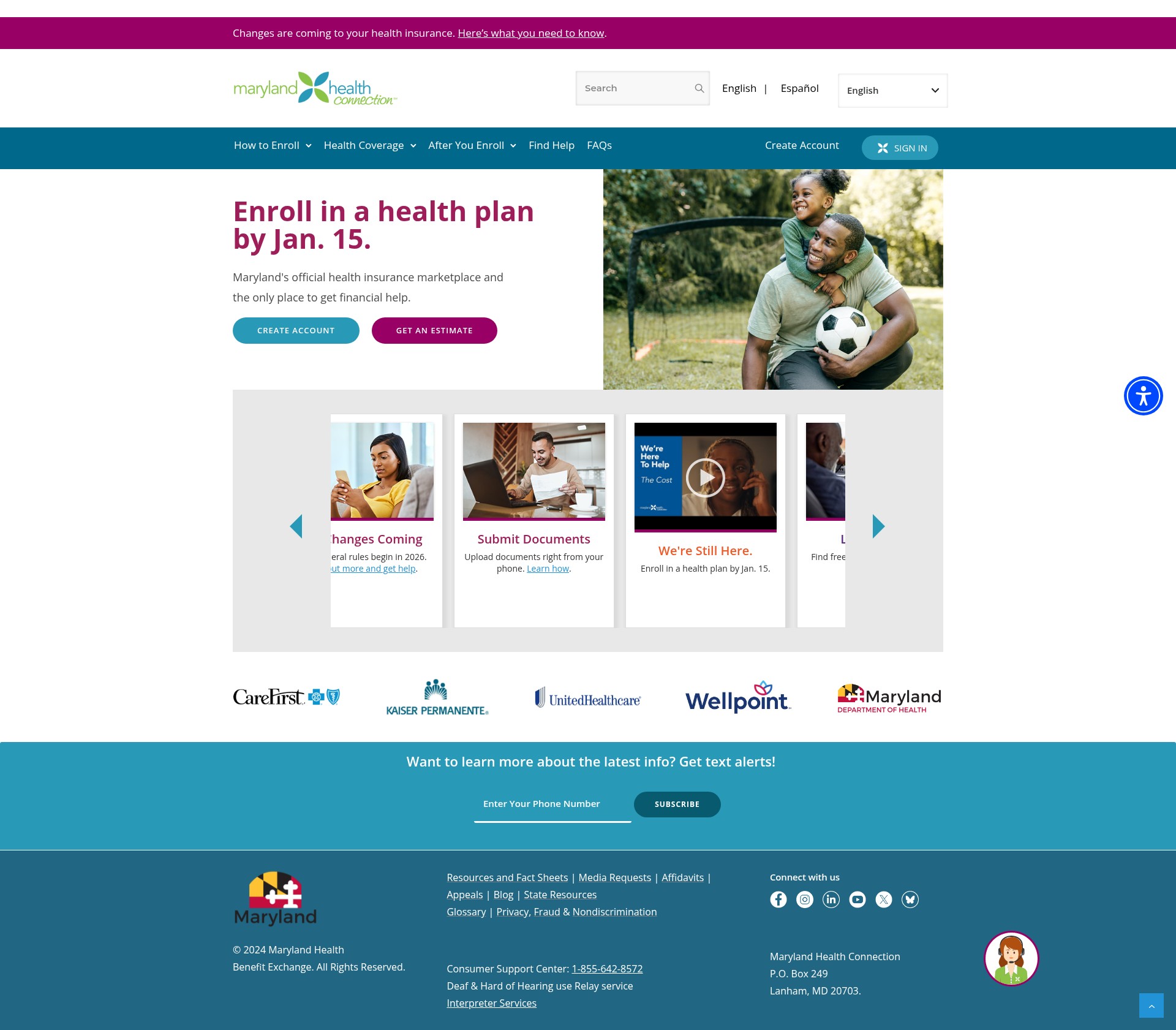 Screenshot of marylandhealthconnection.gov