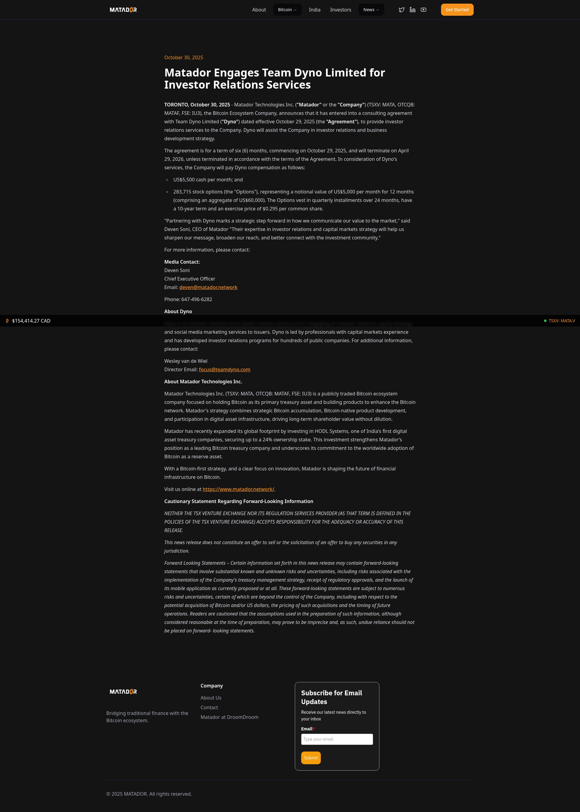 Screenshot of matador.network