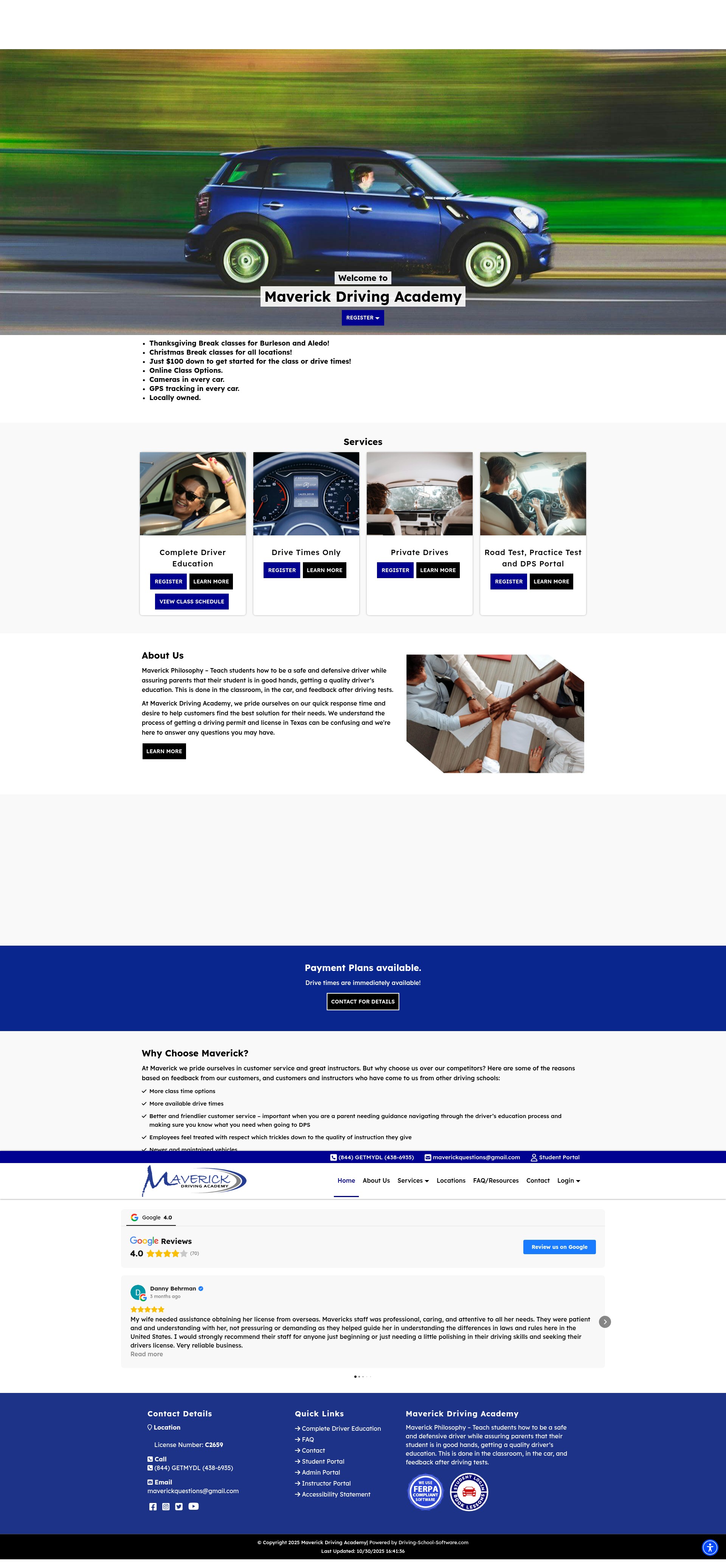 Screenshot of maverickdrivingacademy.com