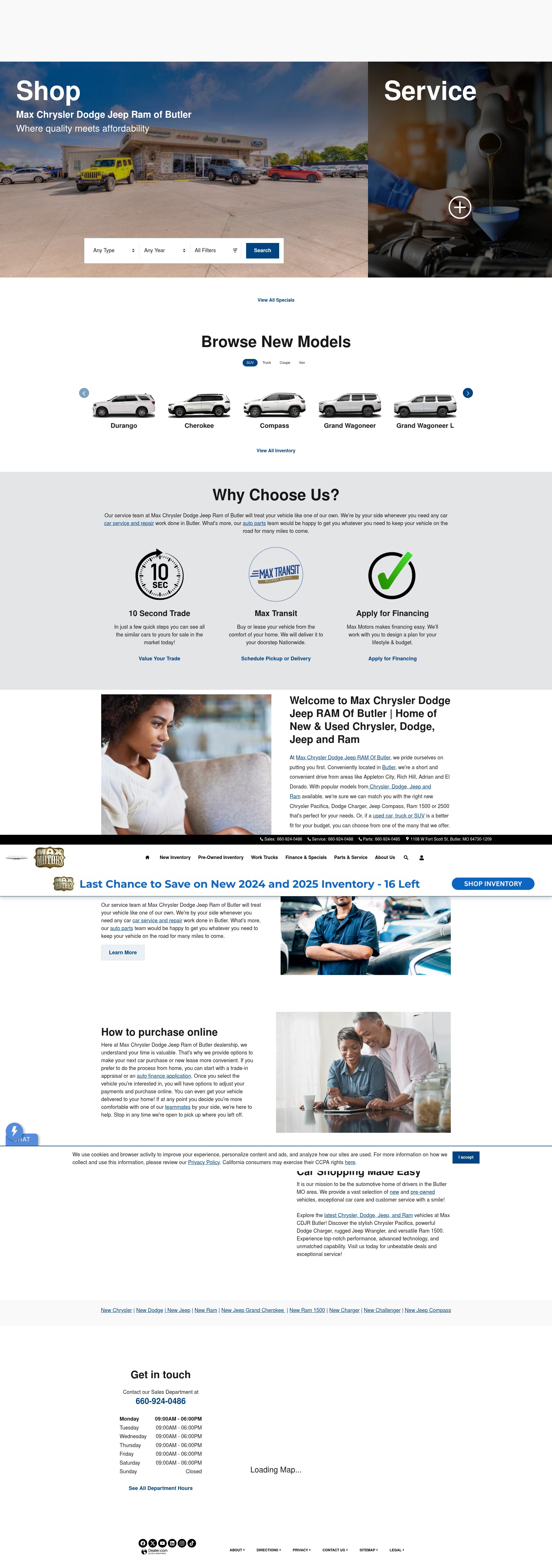 Screenshot of maxcdjrbutler.com