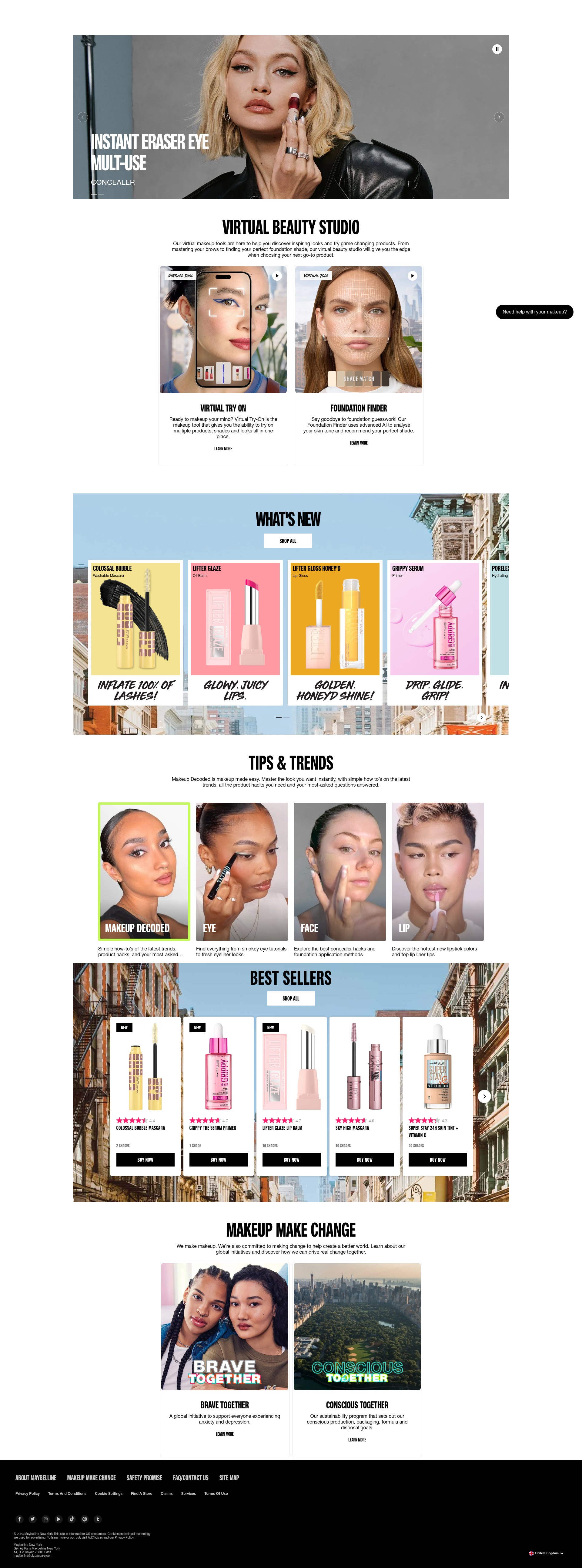 Screenshot of maybelline.co.uk
