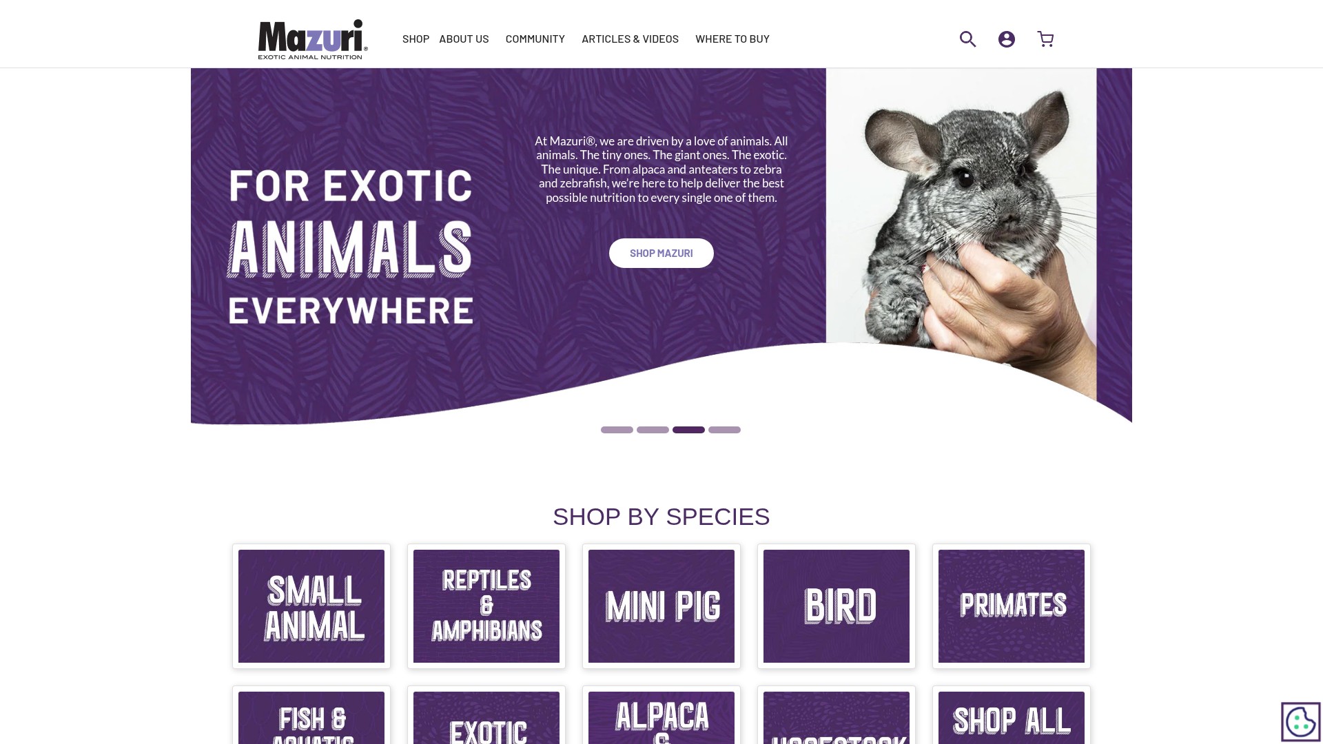 Screenshot of mazuri.com