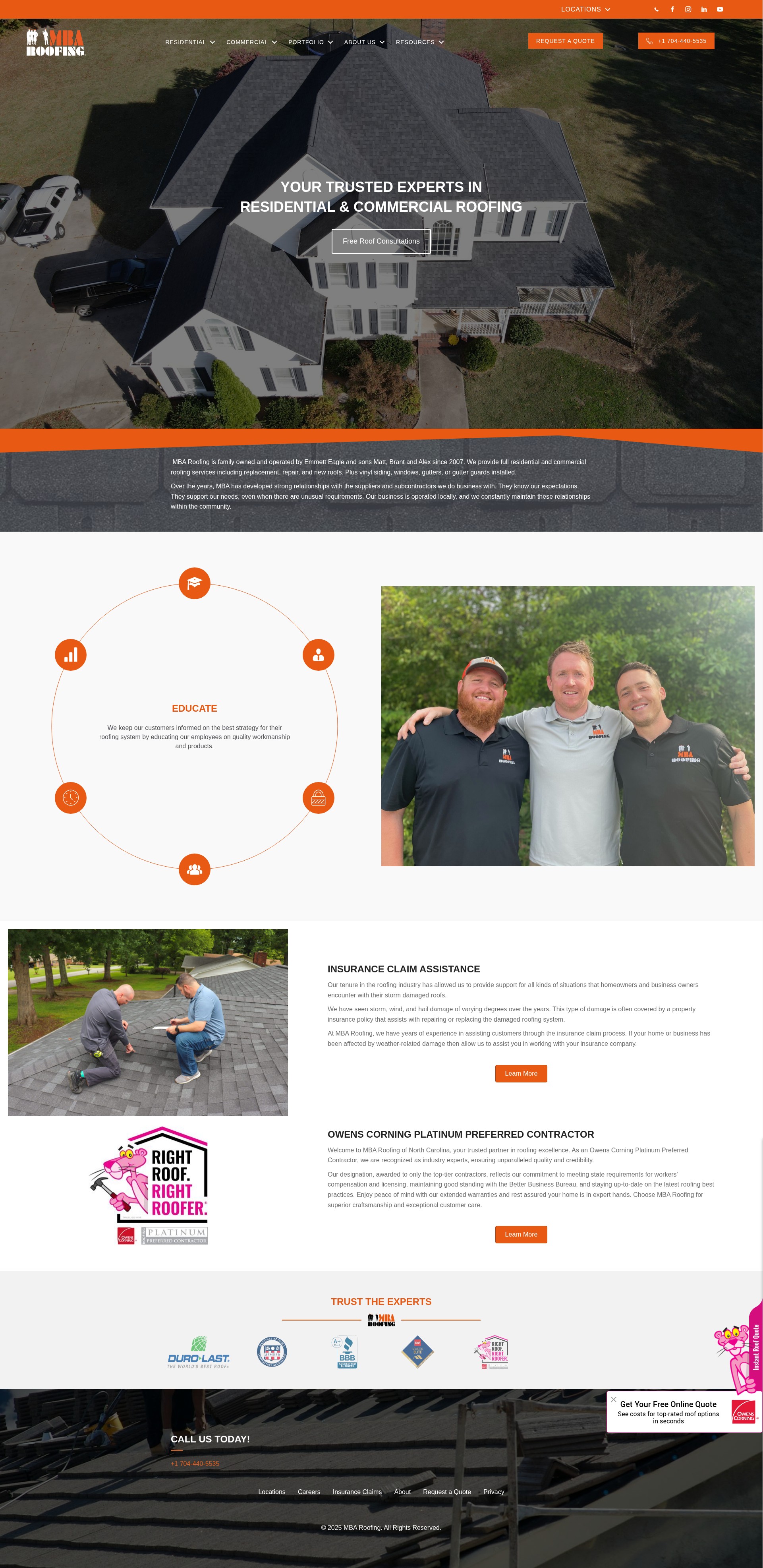 Screenshot of mbaroofing.com