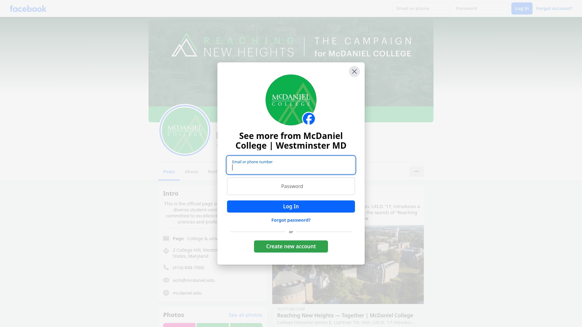 Screenshot of mcdaniel.edu