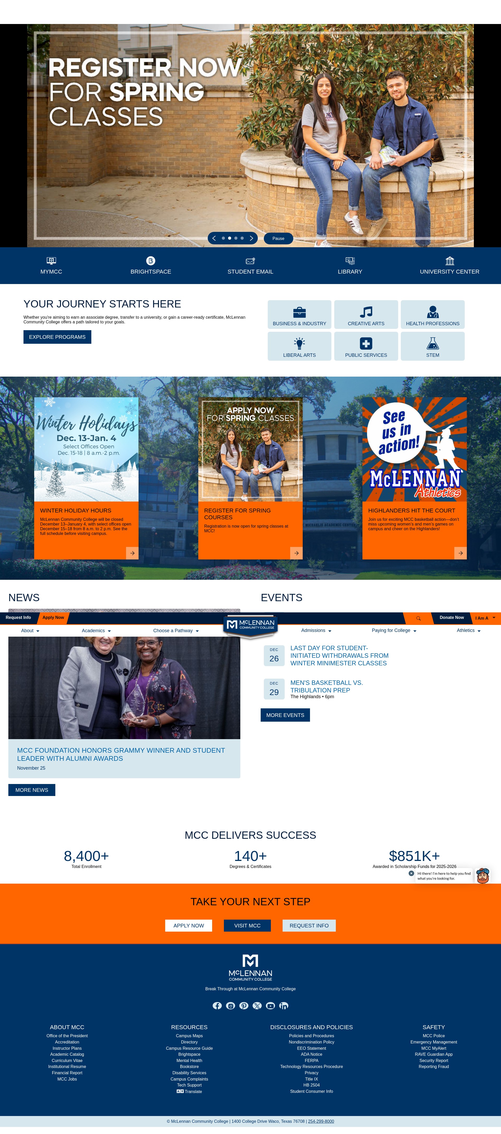 Screenshot of mclennan.edu