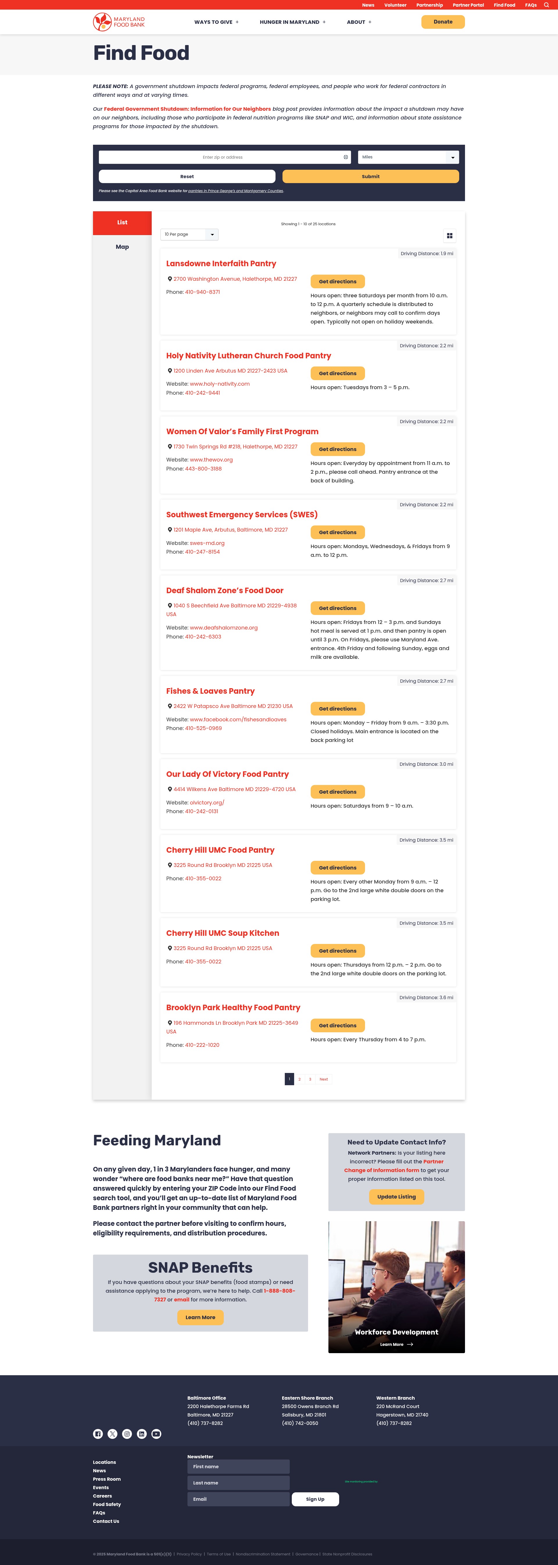 Screenshot of mdfoodbank.org
