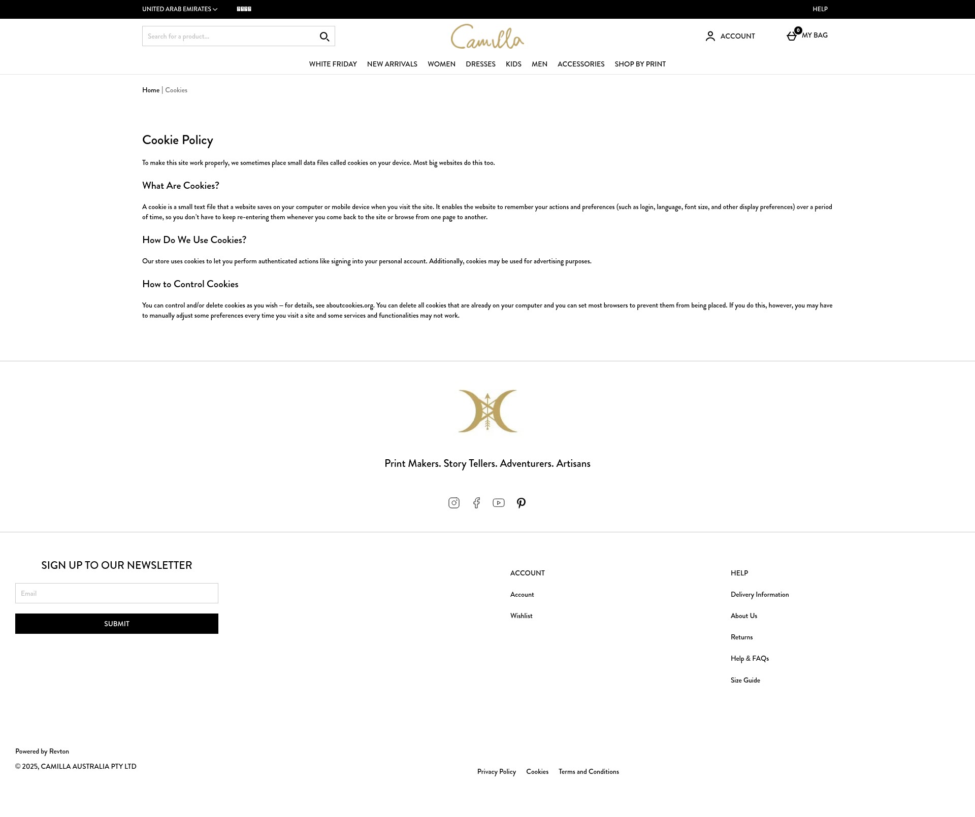 Screenshot of me.camilla.com