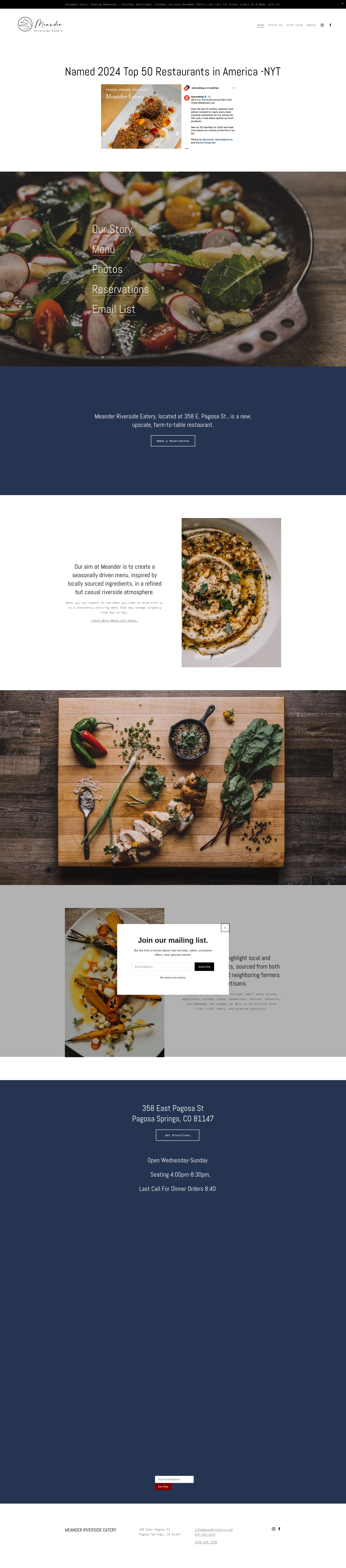 Screenshot of meandereatery.com