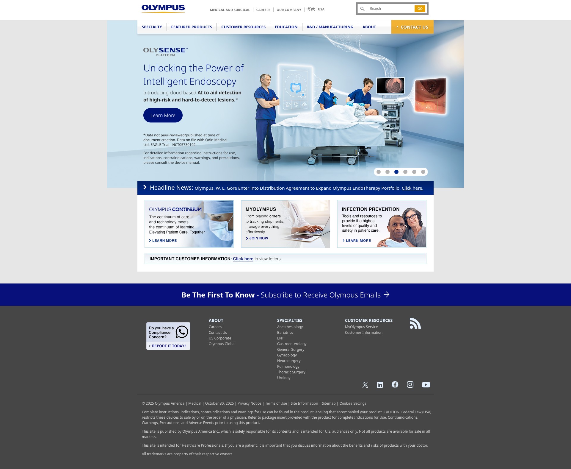 Screenshot of medical.olympusamerica.com