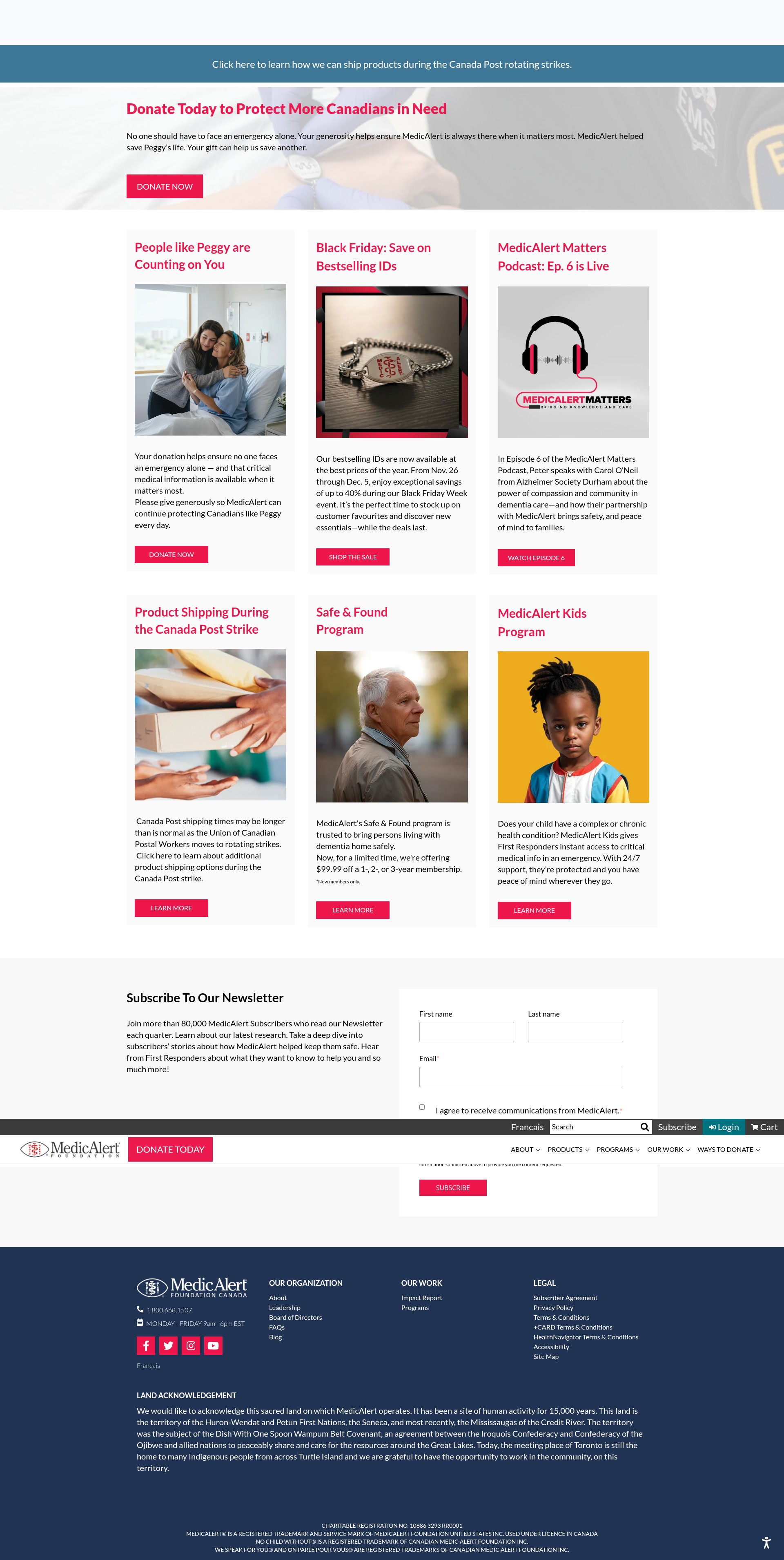 Screenshot of medicalert.ca