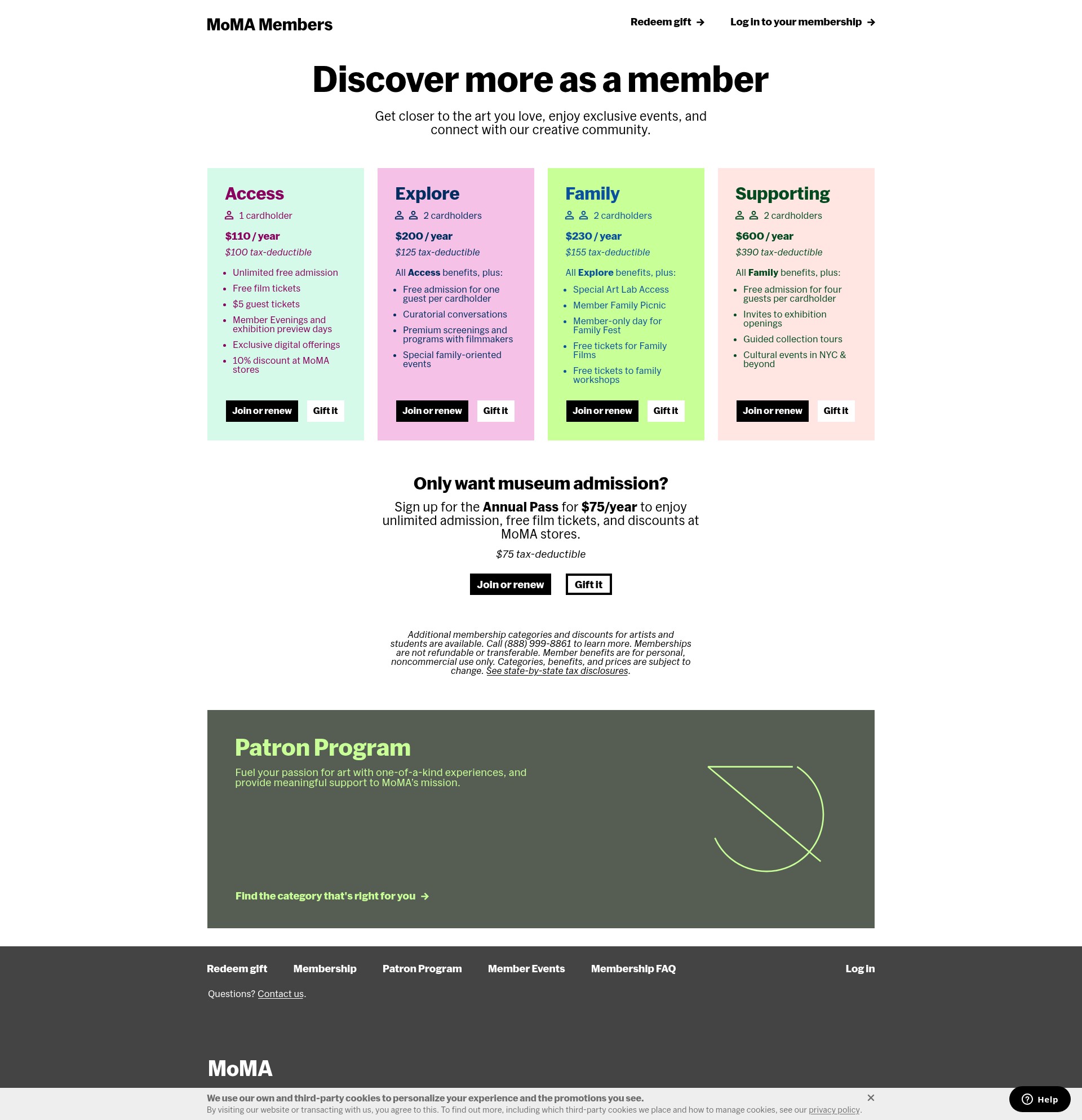 Screenshot of membership.moma.org