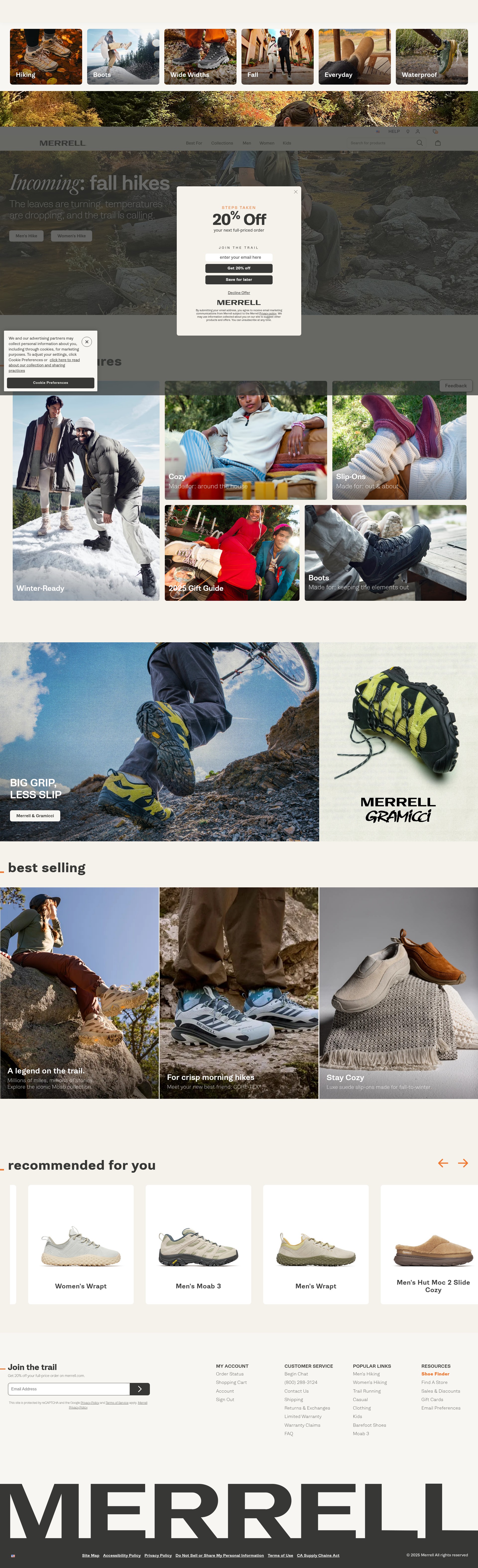 Screenshot of merrell.com