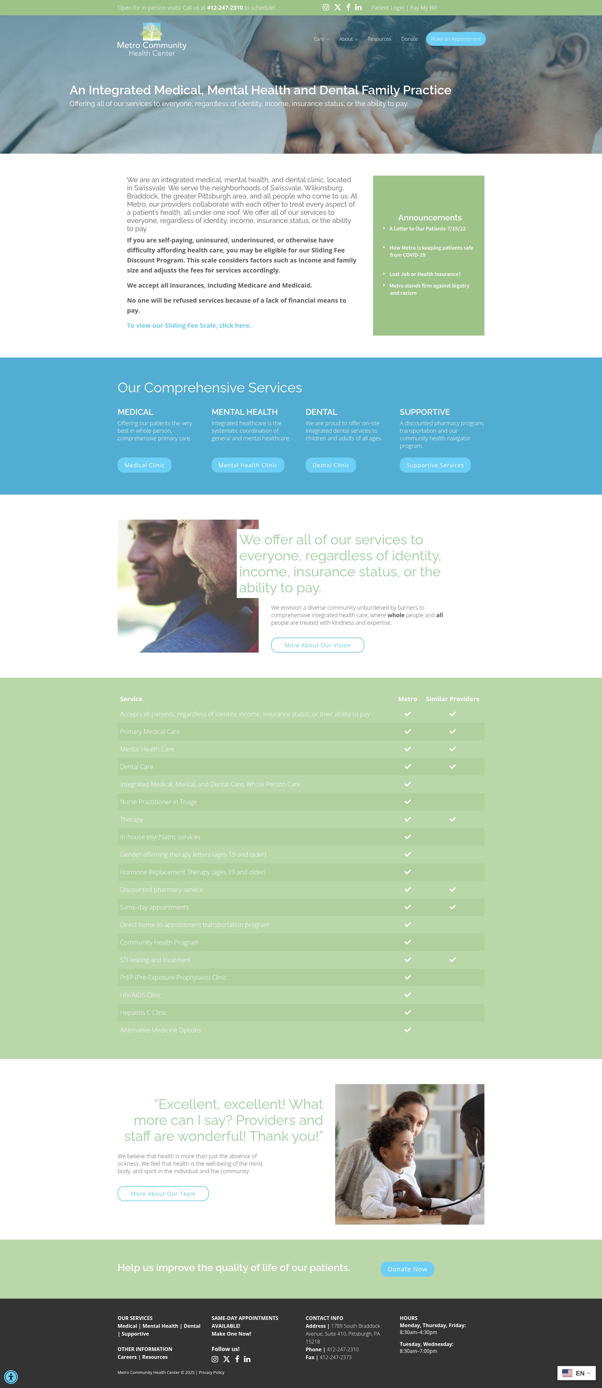 Screenshot of metrocommunityhealthcenter.org