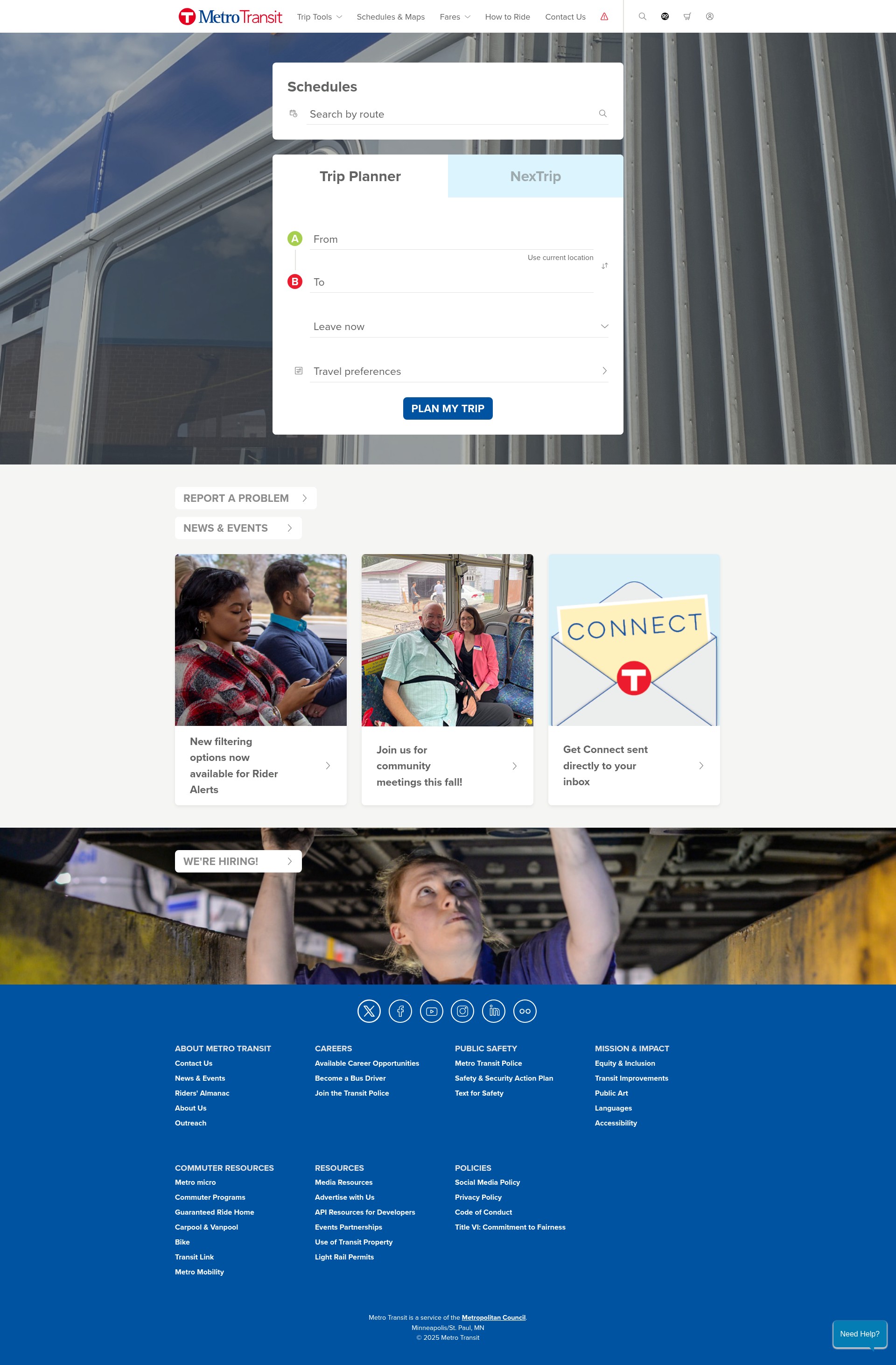 Screenshot of metrotransit.org