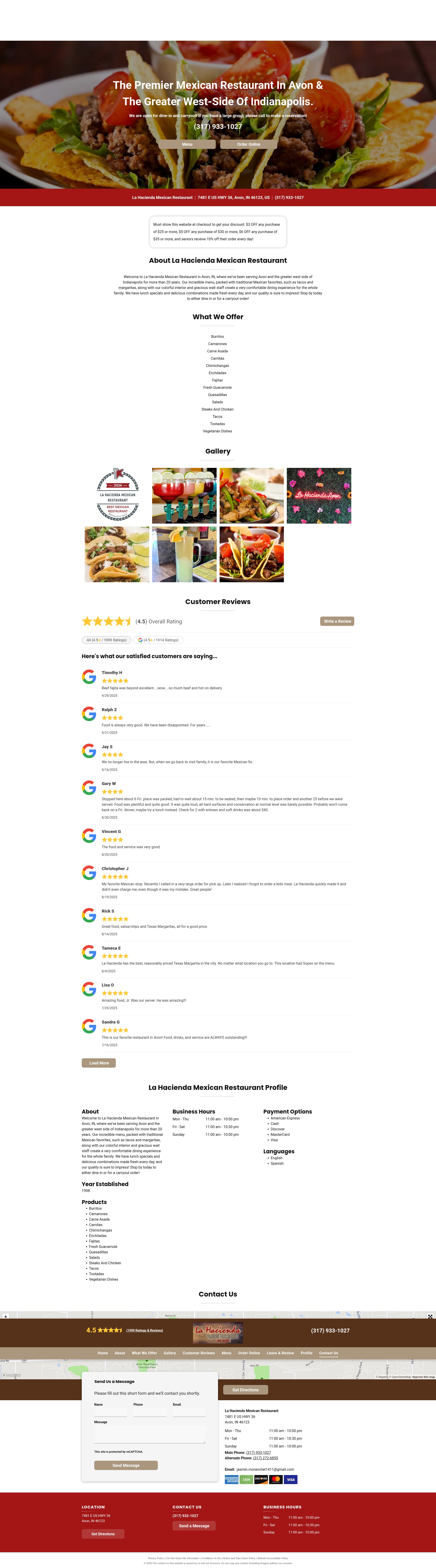 Screenshot of mexicanrestaurantavon.com