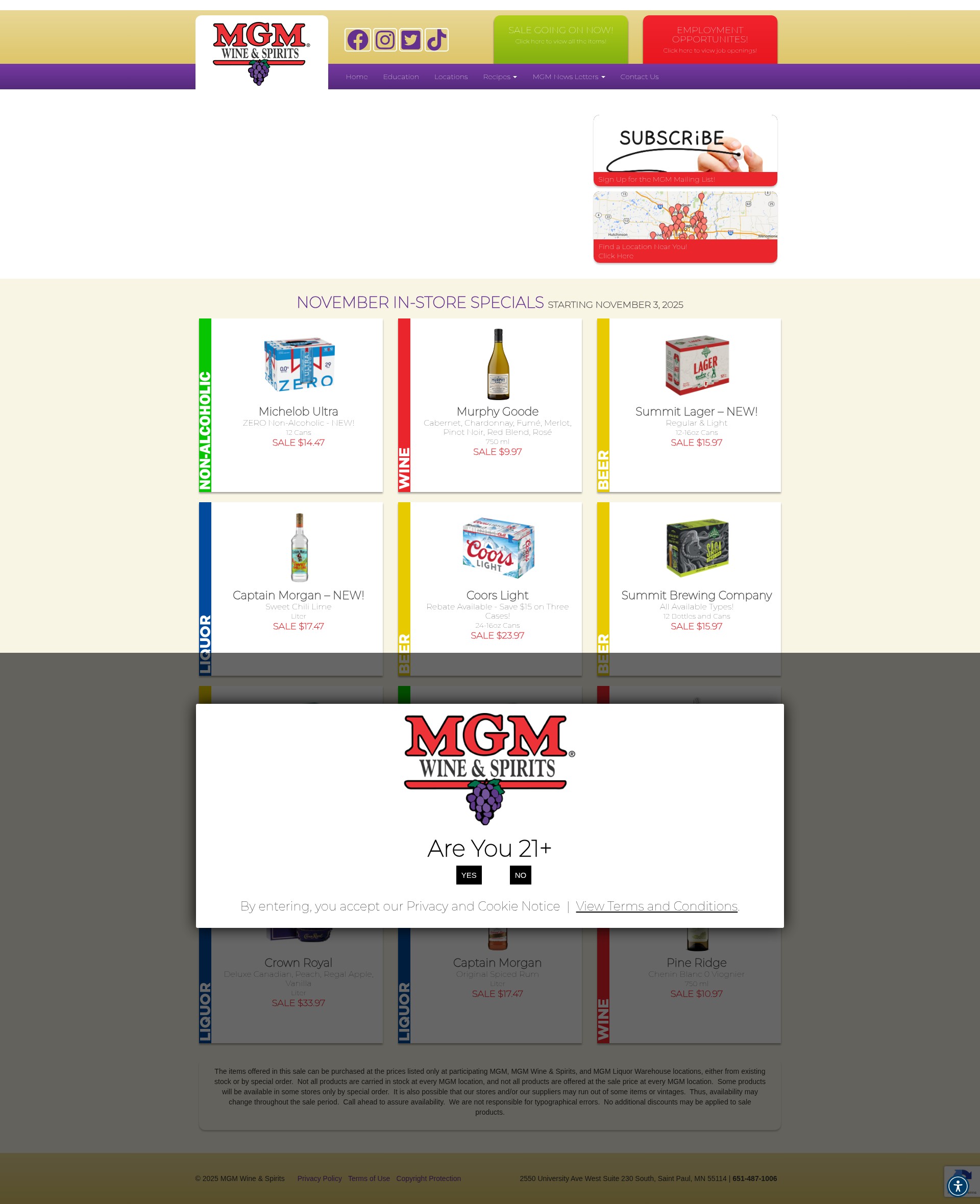 Screenshot of mgmwineandspirits.com